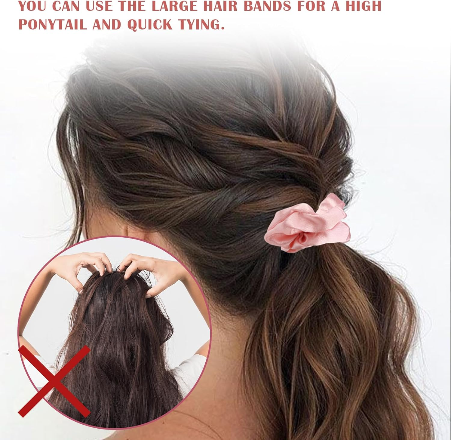 FERCAISH Pack of 5 Satin Hair Bobbles, Scrunchies Silk, Large Velvet Hair Bobbles, Elastic Hair Bands, Thick Hair Scrunchies for Women and Girls (Black)