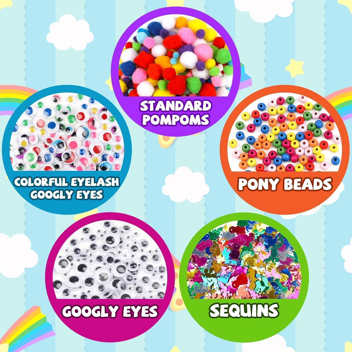 Pipe Cleaners Craft Supplies, 1000+Pcs Arts and Crafts Supplies Including Pipe Cleaner Wiggle Googly Eyes Pom Poms Feathers Sticks Sequins Foam Flowers Papers Felt Stickers image number 4