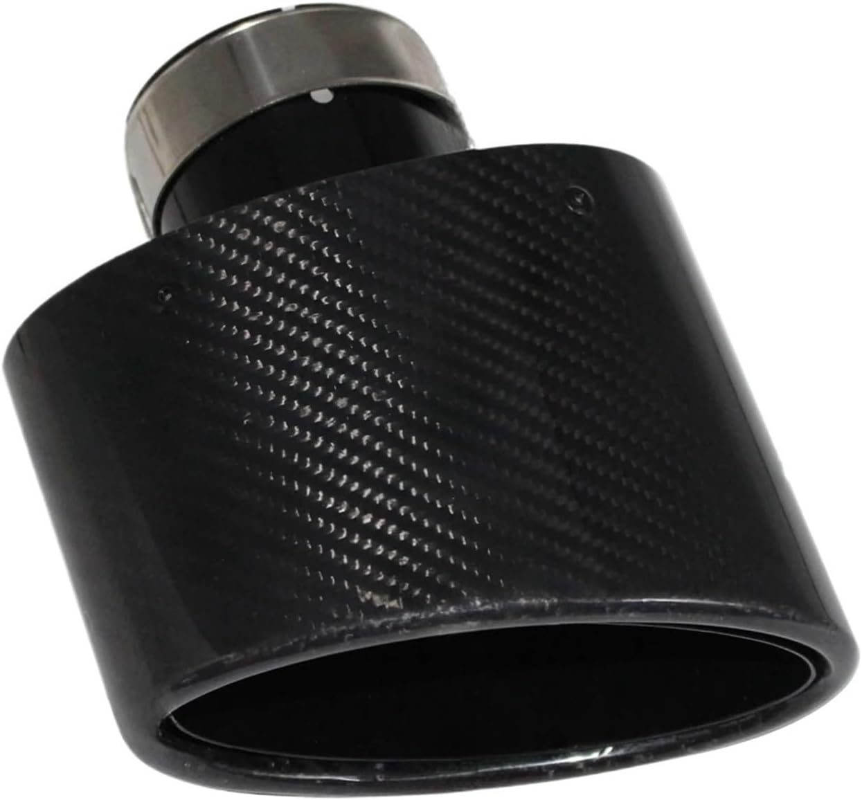 Gloss Carbon Fiber Car Muffler Tip Exhaust Tip Nozzle Decoration Universal Stainless Black Oval 150Mm Tilting Left Right(Right 73) image number 4