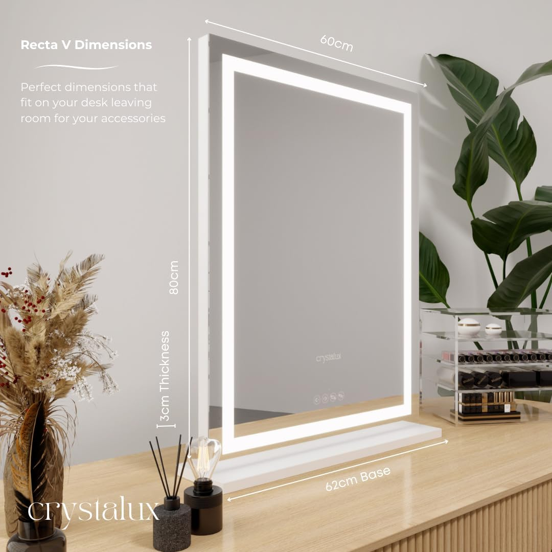 CRYSTALUX Vanity Mirror, Large Makeup Mirror with LED Lights, 3 Modes Lighted Mirror, Hollywood Mirrors, Tabletop or Wall Mounted, Dressing Mirror, Silver, 800 X 600 Mm Vertical