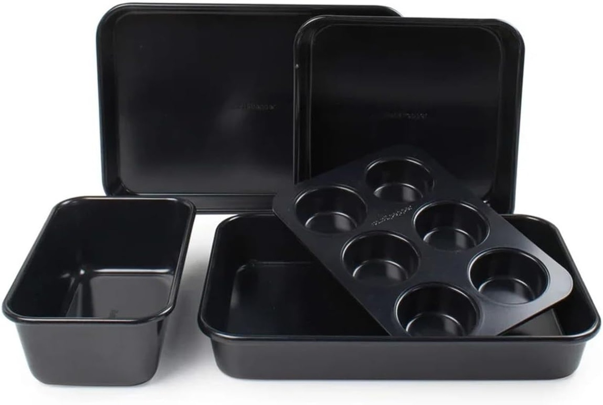 Bliss Gifts & Homewares Baking Pan Set I Non-Stick Carbon Steel Bakeware Set with Muffin Pan, Loaf Pan, Roaster Pan, Square and Rectangular Cake Pans I Kitchen Cookware Baking Supplies - 5 Pcs image number 3