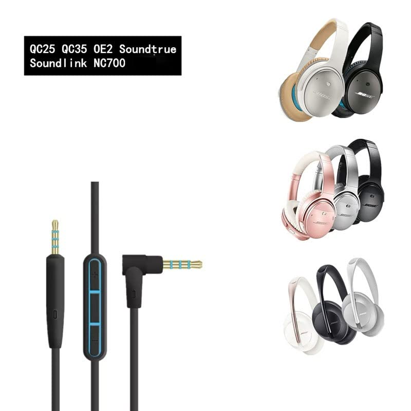 AIMALL 1.35M Audio Cable with Remote Mic for Bose Quietcomfort 25 35 QC25 QC35 Headphones &ndash; Durable Rubber-Coated Cord, Gold-Plated 3.5Mm to 2.5Mm Jack, Android Compatible