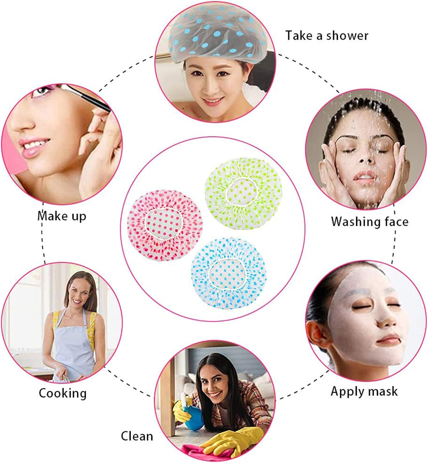 3 Pieces Elastic Shower Cap, Reusable Waterproof Shower Caps, Plastic Shower Cap for Girls, Women, Shower, Spa, Salon, Main Use (Blue, Yellow, Red)