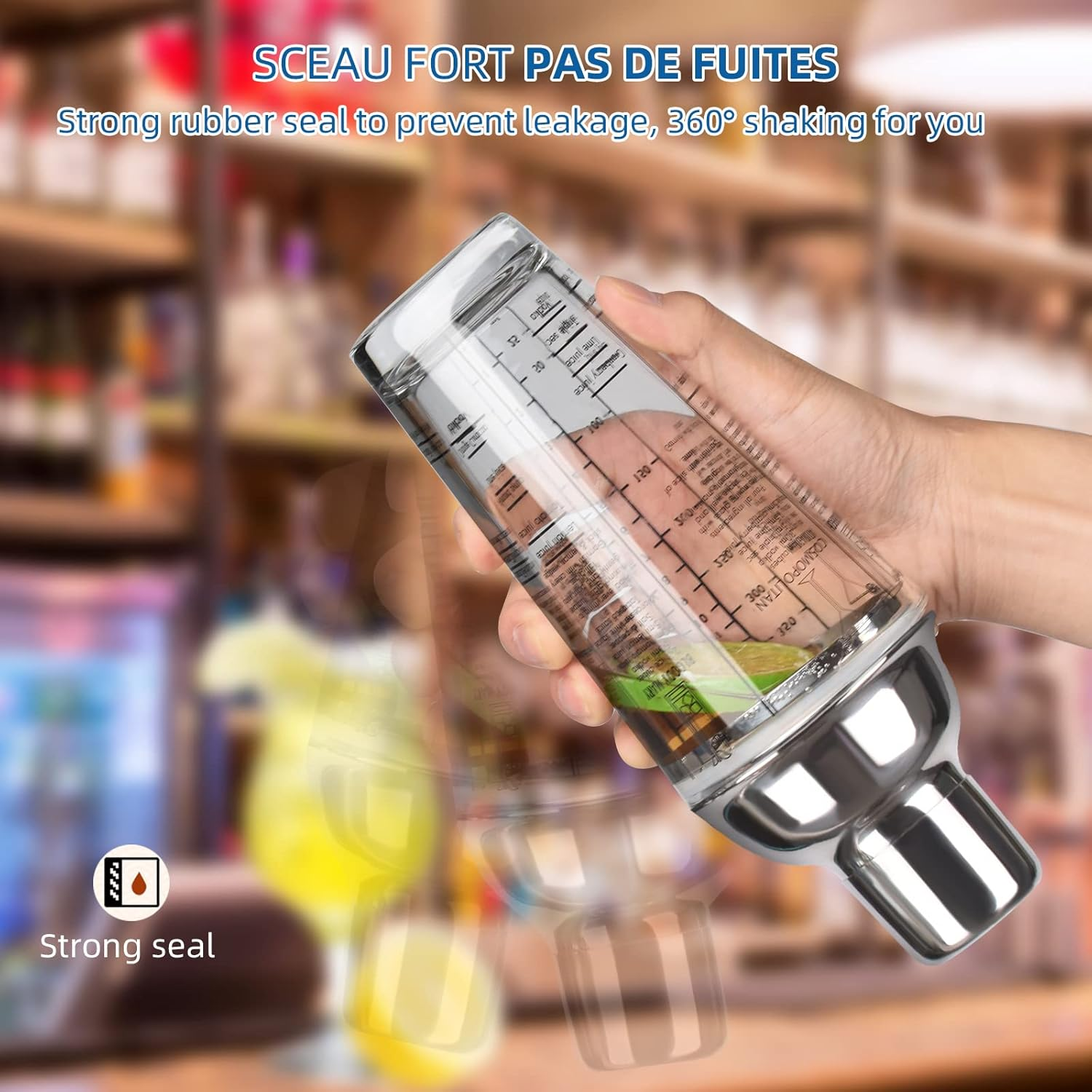 Cocktail Shaker, Mixer, Glass Shaker 14 Oz with Measuring Cup and Mixing Spoon and Stainless Steel Bartender Set image number 4
