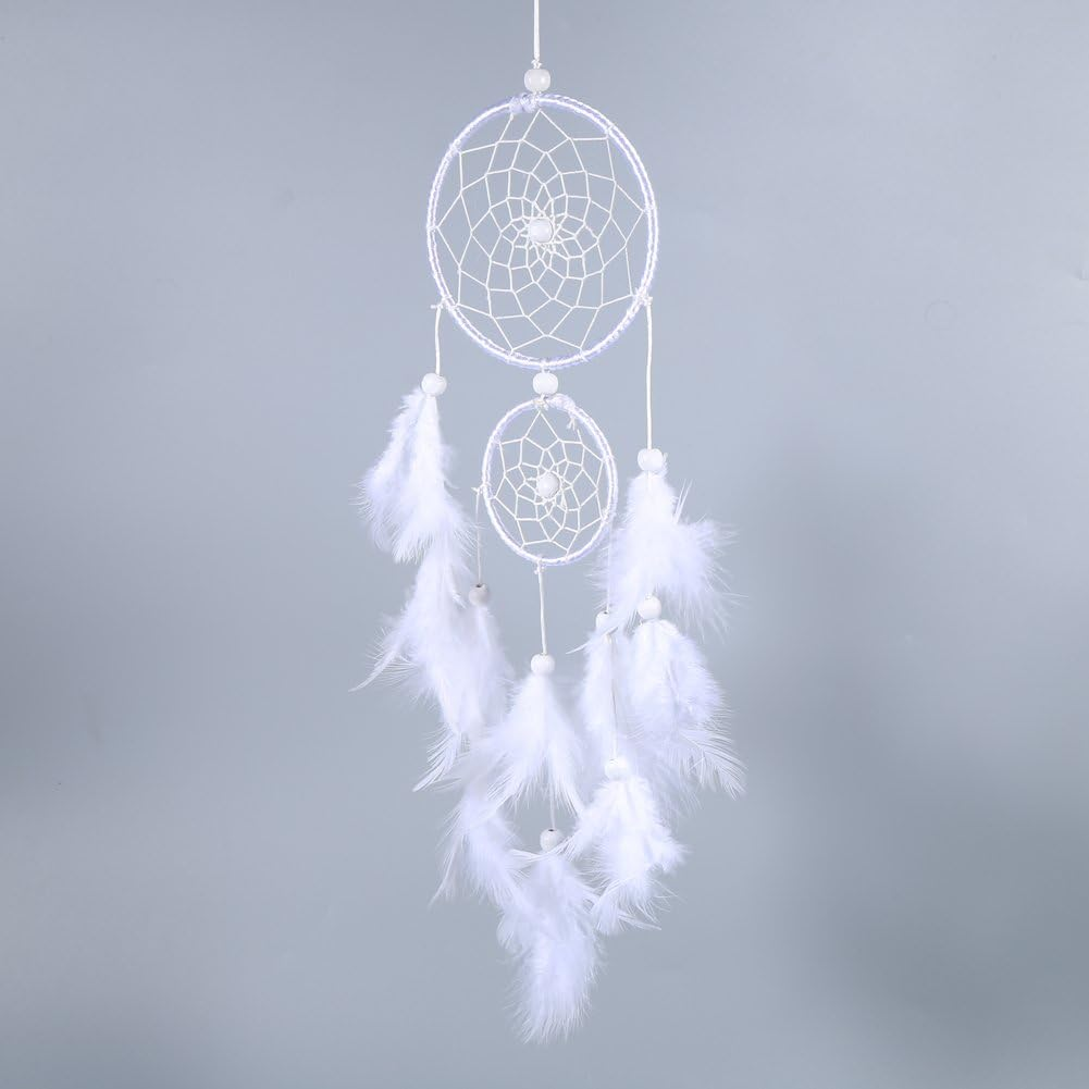 White Dreamcatcher Wind Chimes Indian Style Beads Feather Pendant Home Wall Window Decor image number 5