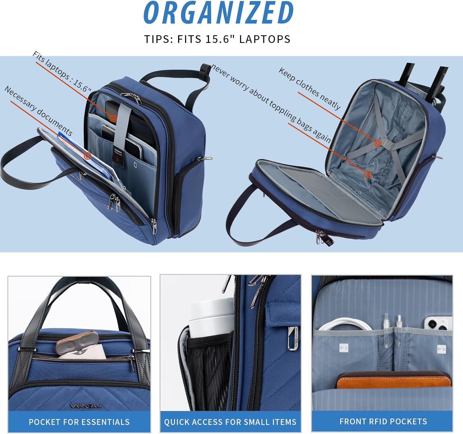 VANKEAN Carry on Underseat Multi-Functional, 16-Inch Underseater Lightweight Overnight Suitcase for Men Women image number 6