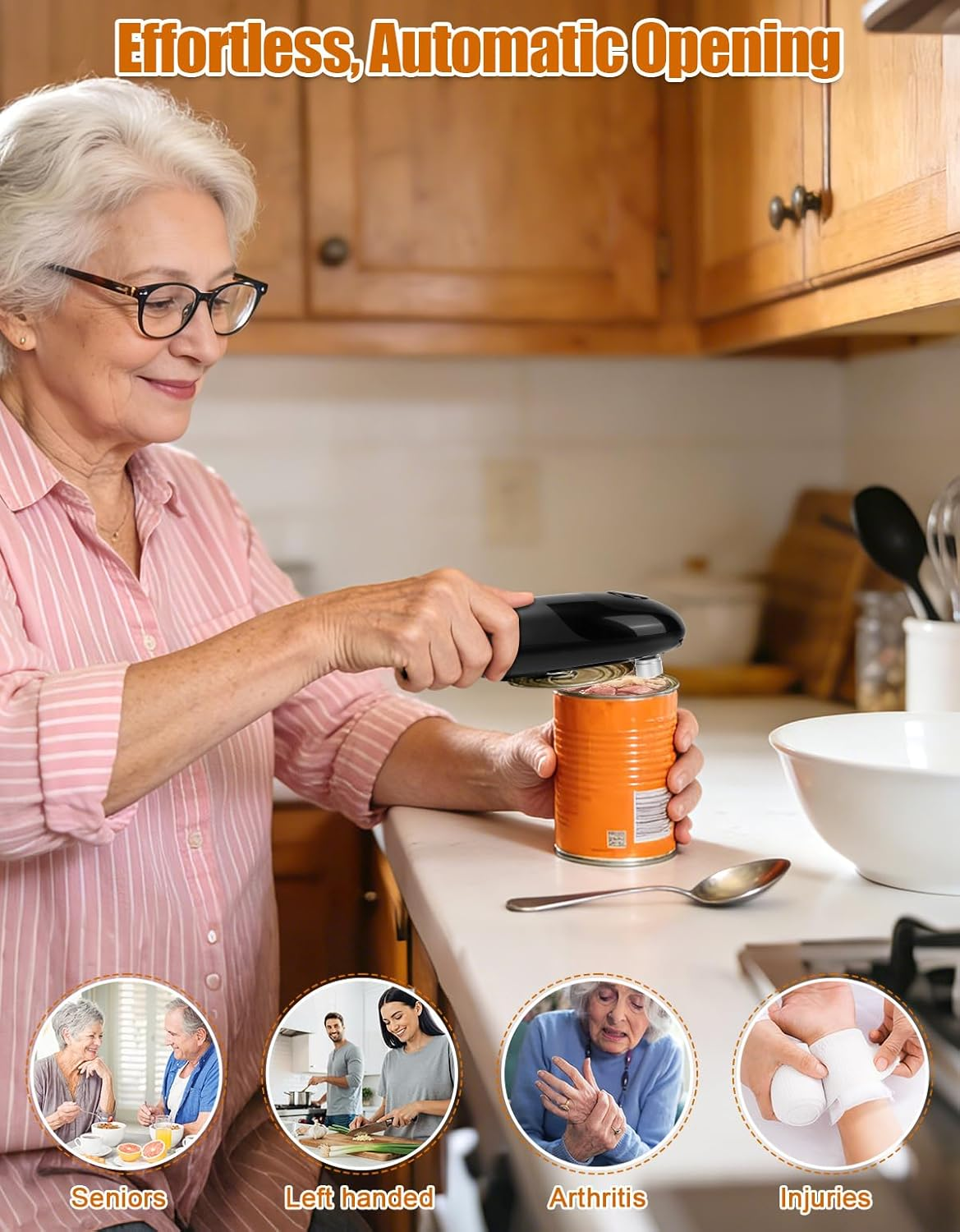 YUET Electric Can Opener, Automatic One-Touch Tin Openers, Ergonomic, Smooth Edge, Portable Kitchen Gadget Tool for Seniors with Arthritis, Fits All Cans Sizes, 4 AA Batteries Required (Not Included)