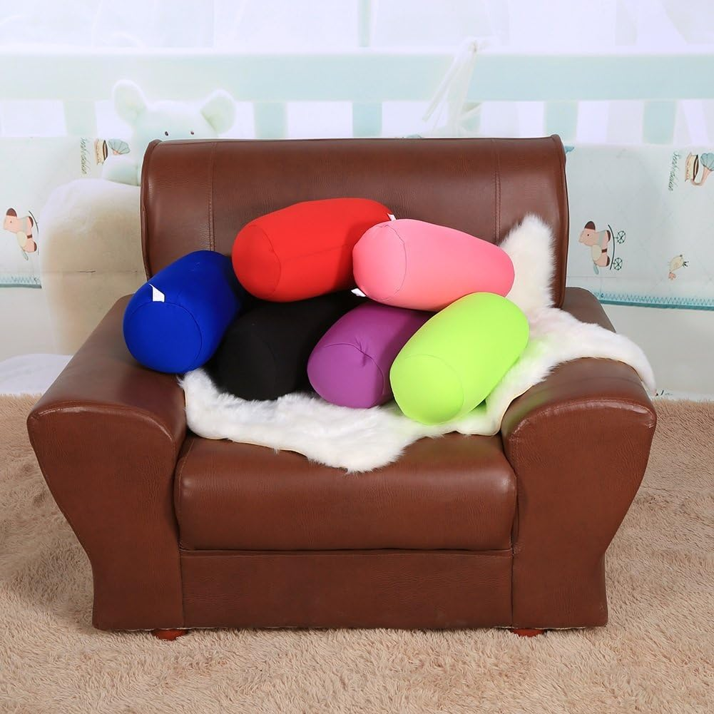 Micro Mini Microbead Roll Pillow Back Cushion Car Seat Sofa Column Pillow Sleeping Neck Support for Home Office Travel (Black) image number 3