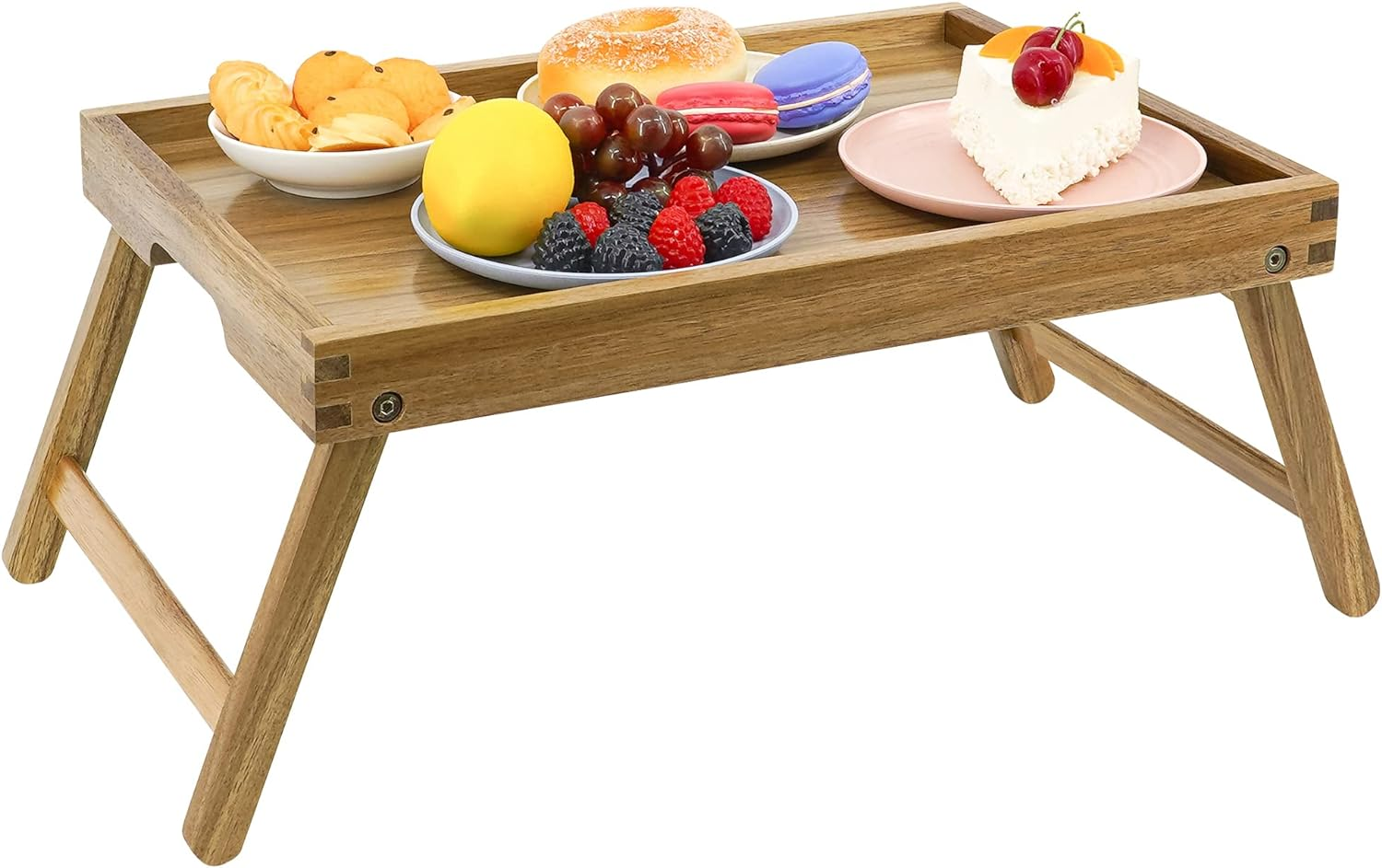 Vaefae Acacia Bed Table Tray, Wooden Breakfast Tray with Folding Legs, Bed Tray for Eating and Laptop, Eating Trays for Bedroom (Large) image number 3