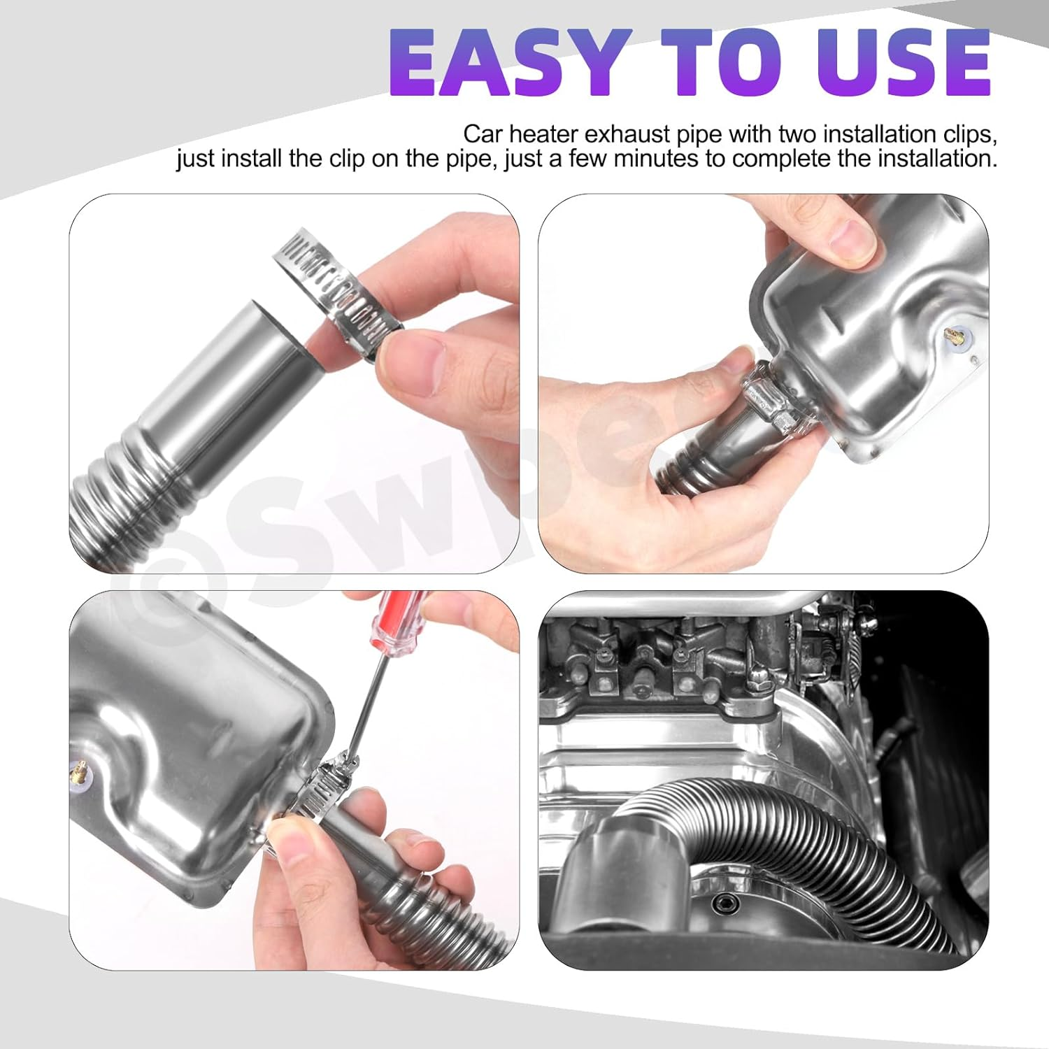 Swpeet 3Pcs 1" X 79" - 25Mm X 200Cm Stainless Steel Diesel Heater Exhaust Pipe with 18Mm-29Mm Hose Clamps Kit, Fuel Tank Air Heater Diesel Gas Vent Hose Exhaust Tubing for Car Vehicle image number 5