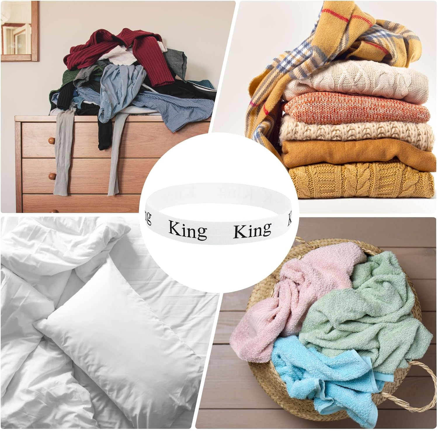 Uxcell 8 Pcs Bed Sheet Organizer Bands,325X38Mm Storage Bands Labels Elastic Bedding Sheet Keeper Straps for Closet Organization, White/Black (King) image number 2