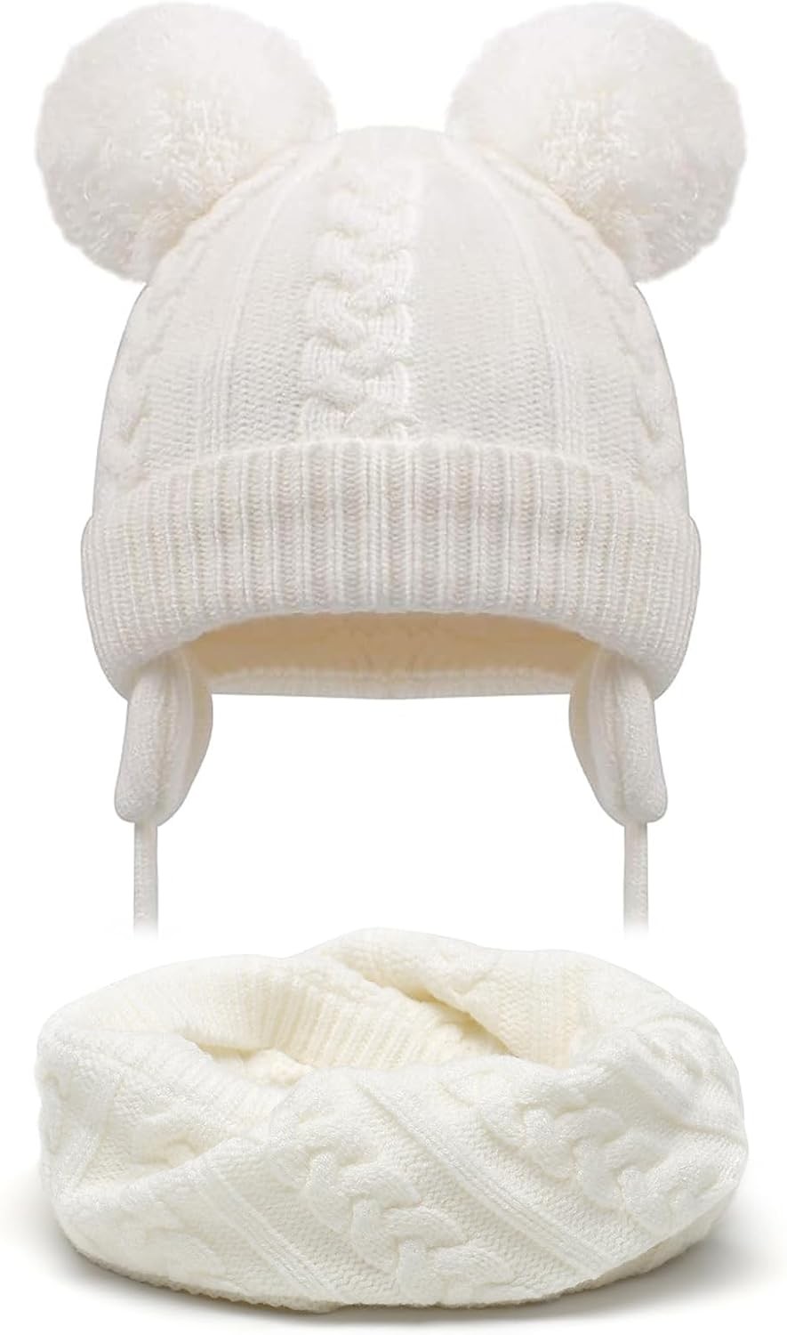 Duoyeree Toddler Winter Hat with Earflap Scarf Hood Thick Warm Kids Skull Cap for Baby Girls Boys