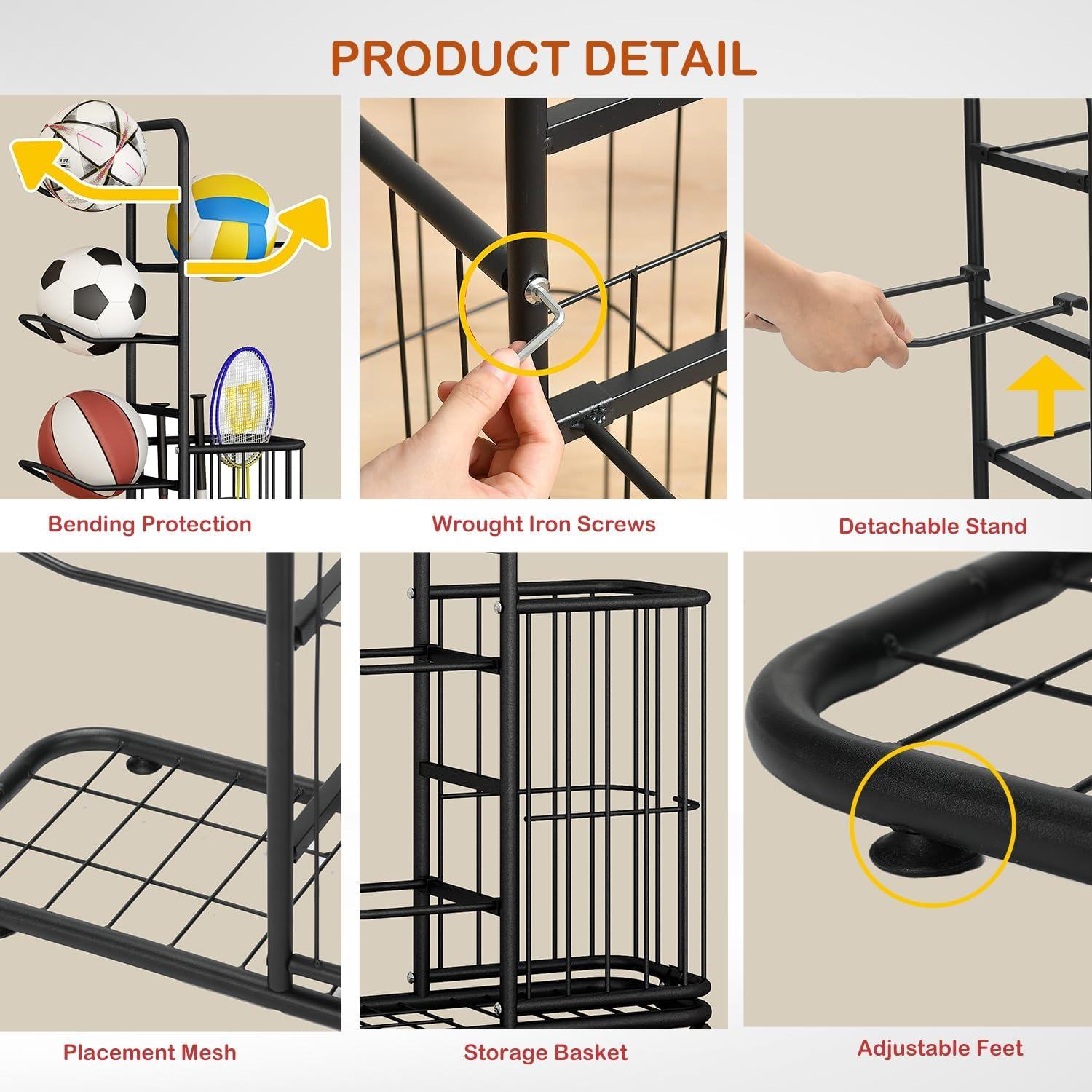 Ball Storage Rack, Football Stand, Ball Storage Garage, Ball Holder, Sports Equipment for Garage, Basketball Organizer Rack with Basket, Toy/Sports Gear Indoor image number 2