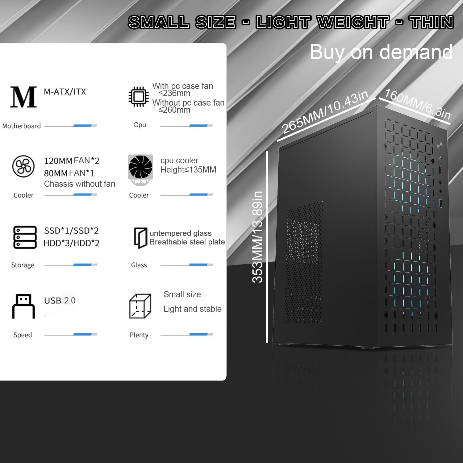 TGDGAMER Matx Case,Itx Case,High Airflow Micro ATX PC Case, Support MATX, Mini-Itx, Micro ATX Case Slim with Usb2.0X2 I/O Port, Black without Fans, H6-3000 AIRFLOW-B - White image number 2