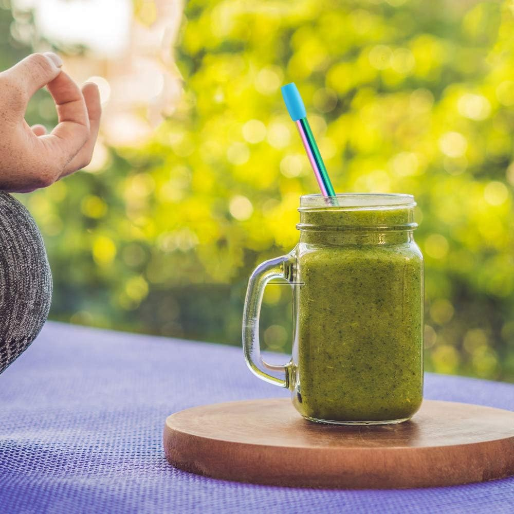 6 Pcs Reusable Bubble Tea Straws, Boba Straws 12Mm Wide Stainless Steel, Angled Tips Metal Straws for Bubble Tea, Milkshakes, Smoothies with Cleanning Brush & Case (Rainbow) - Rainbow image number 5