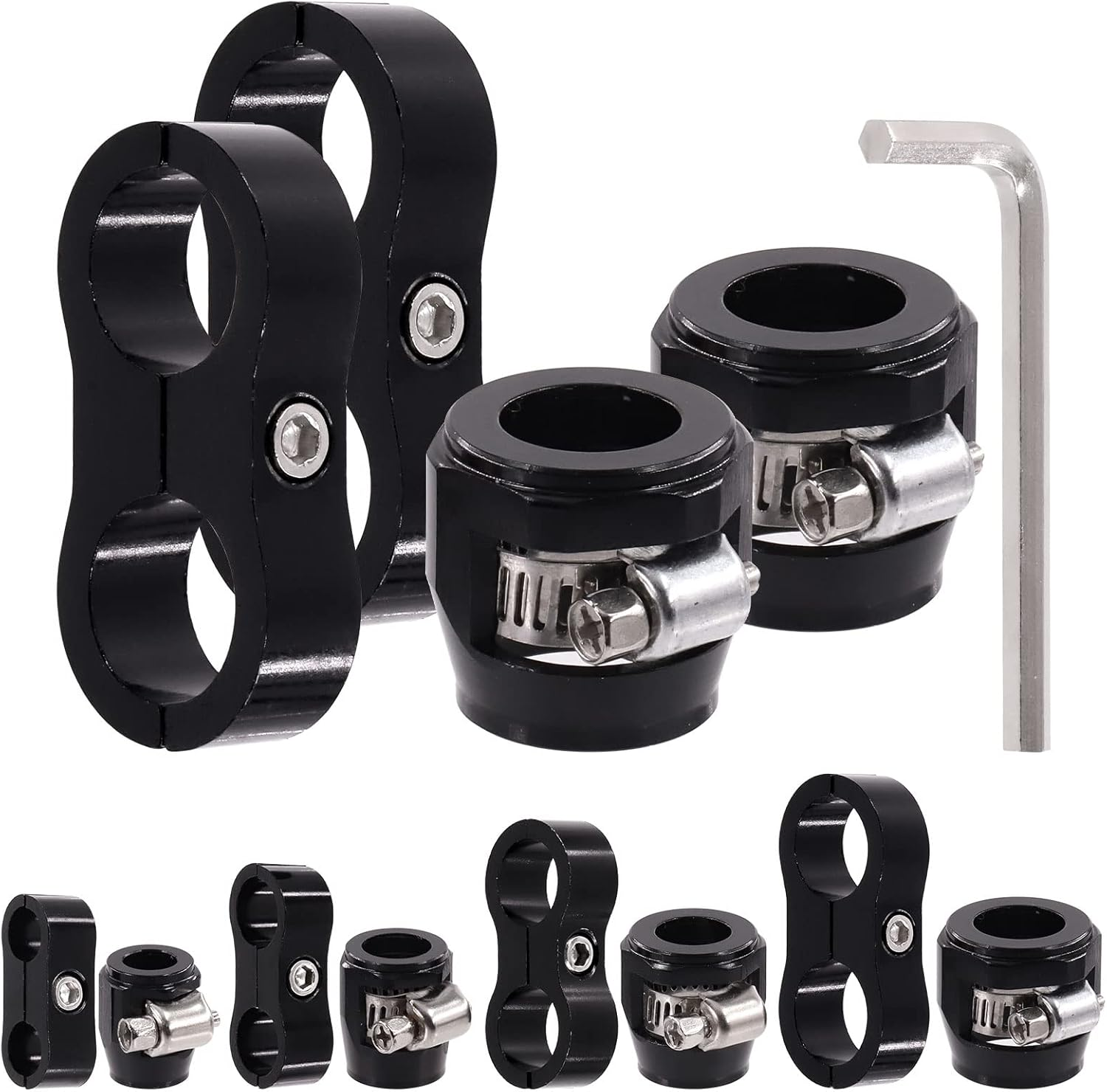 Glarks 5Pcs 10AN Hose Finisher Clamp and Separator with Wrench Kit, Clamps Screw Band Aluminum Fuel Line Mounting Fitting Adapter Set for 5/8 (G-2821) image number 1