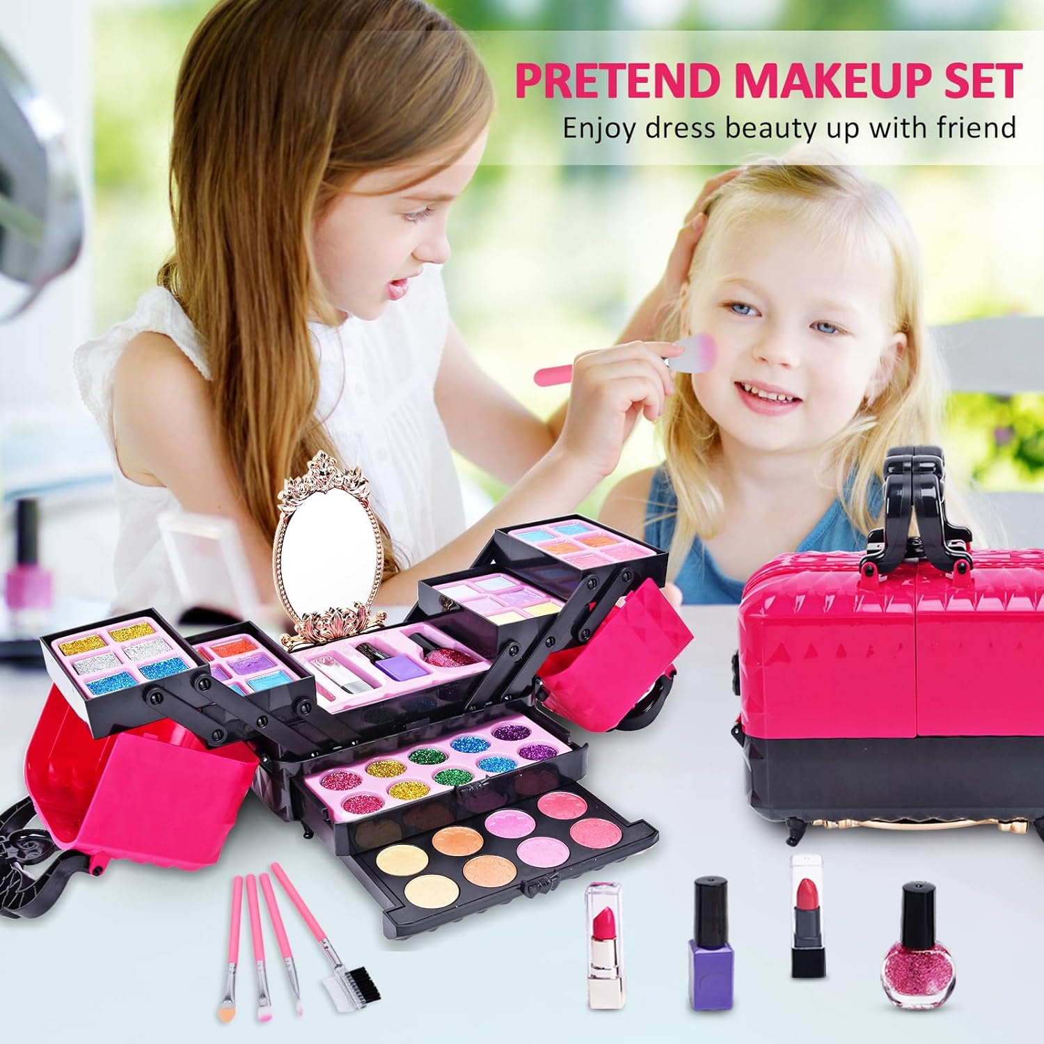 OLIGEI Kids Makeup Set for Girl, 52 Pcs Washable Non-Toxic Girl Toys Pretend Makeup Kit for Toddler, Princess Dress up Christmas & Birthday 3 4 5 6 7 8 9 10 11 12 Year Old Girls image number 3