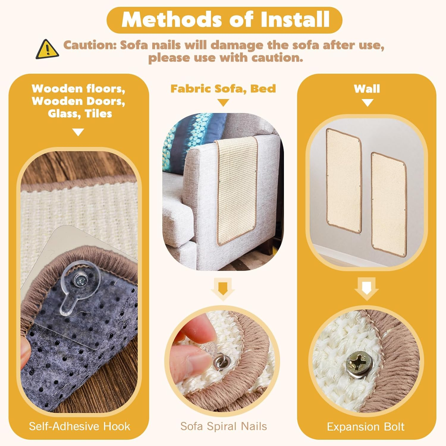 VABNEER 60 X 30 Cm Cat Scratching Board Wall Sofa, 1 Piece Sisal Cat Scratching Mat for Furniture Protection image number 1