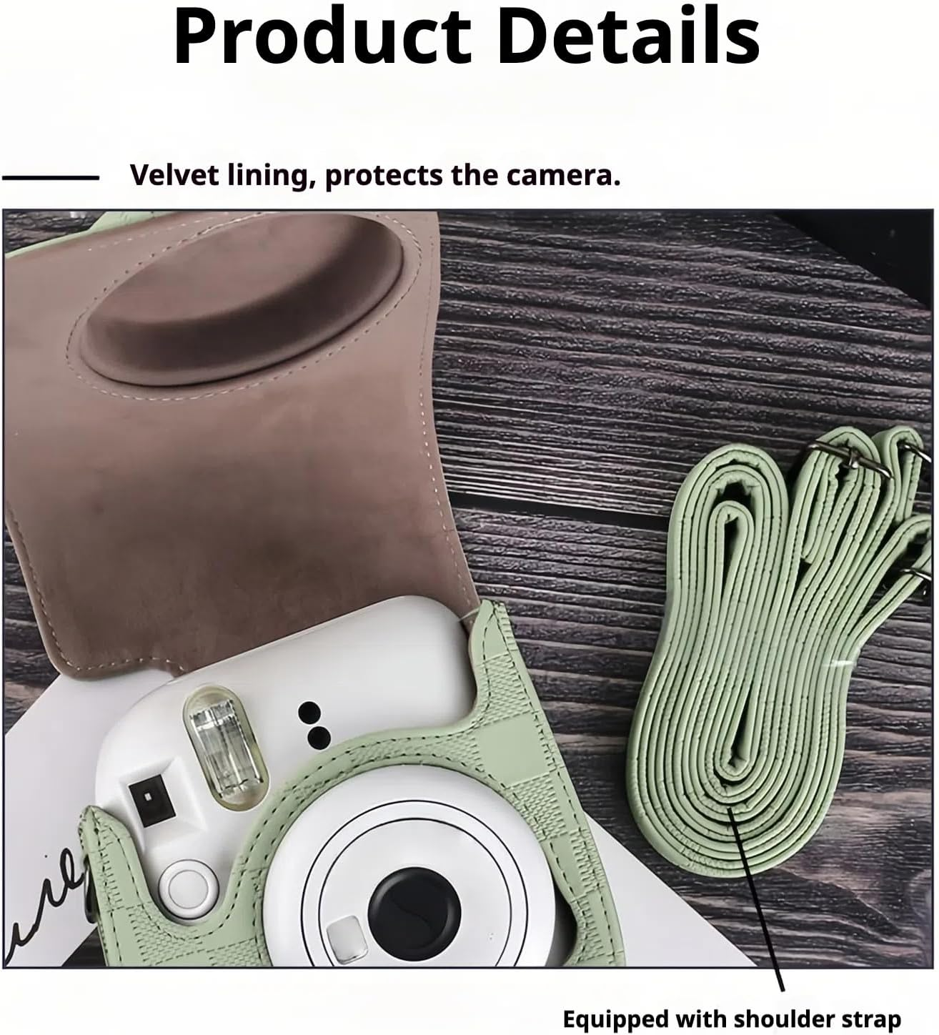 LIN&Eacute;OCT Protective Cover Camera for Mini 8/9/11/12, Portable Camera Bag with Shoulder Strap, PU Leather Protective Pouch with Front Pocket for Cameras (Green) - Black image number 3