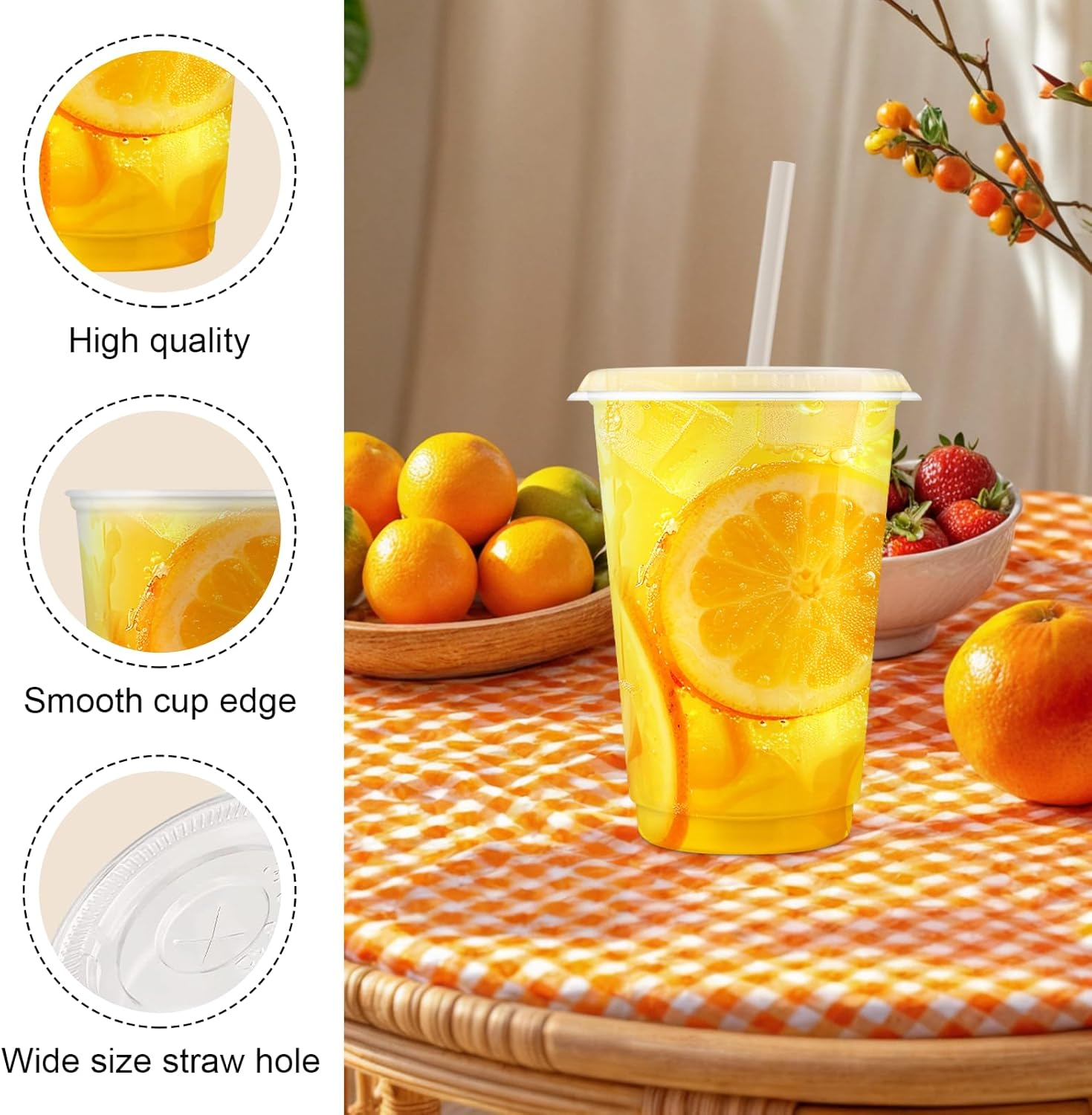 100 Pack 16 Oz Reusable Plastic Cups with Lids and Straws, Reusable Clear Party Coffees Cups for Wedding Party, Cold Beverages, Iced Coffee, Smoothies, and Leak-Proof, Durable, Bpa-Free image number 4