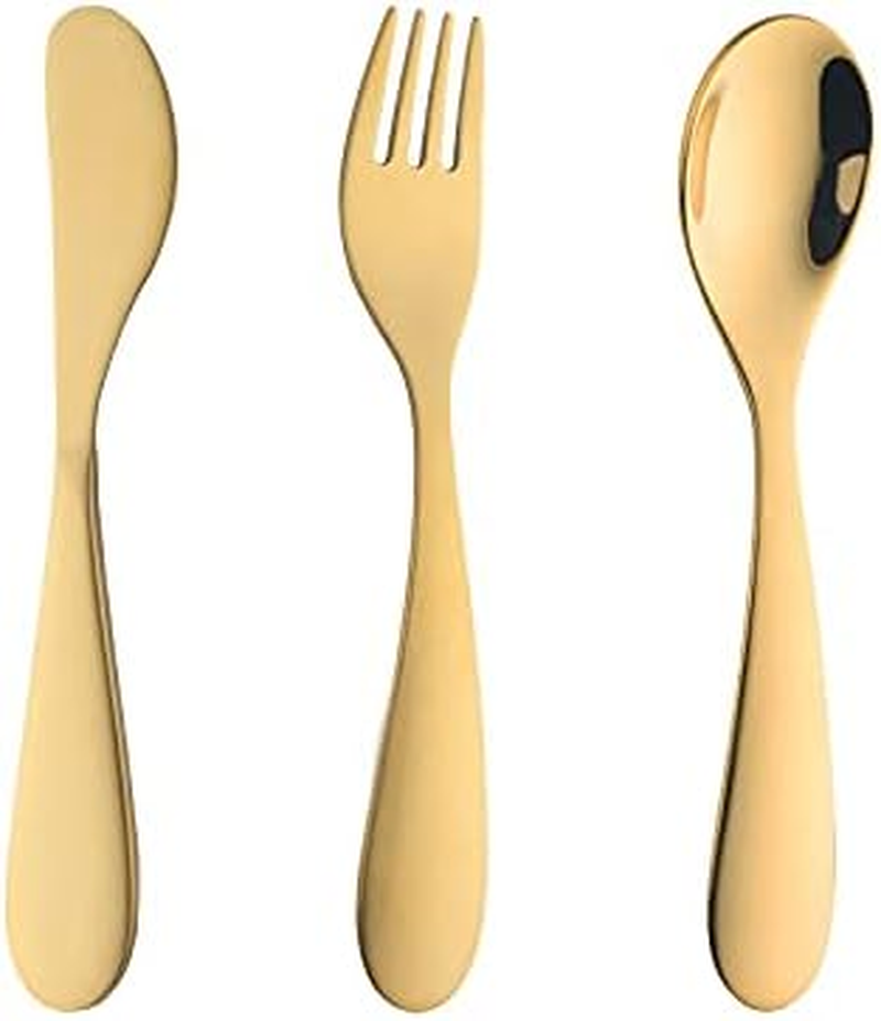 Children Cutlery Set Metal, 3 Pcs Stainless Steel Kids Flatware Set with Knife/Fork/Spoon, Todler Silverware Healthy & Mirror Polished, Dishwasher Safe (Black)