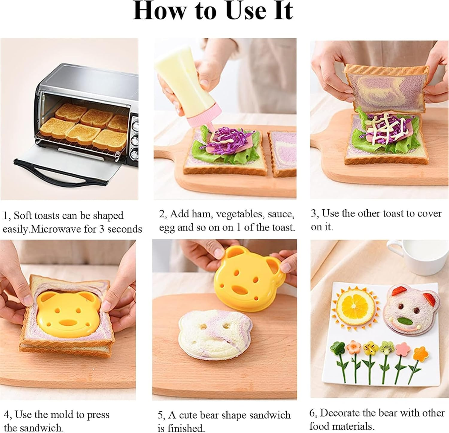 5 PCS Sandwich Cutter and Sealer for Kids, Mini Cartoon Bear Squirrel Dolphin Sea Dog Bread Cutter Sandwich Cutters for Kids Bento Box image number 5