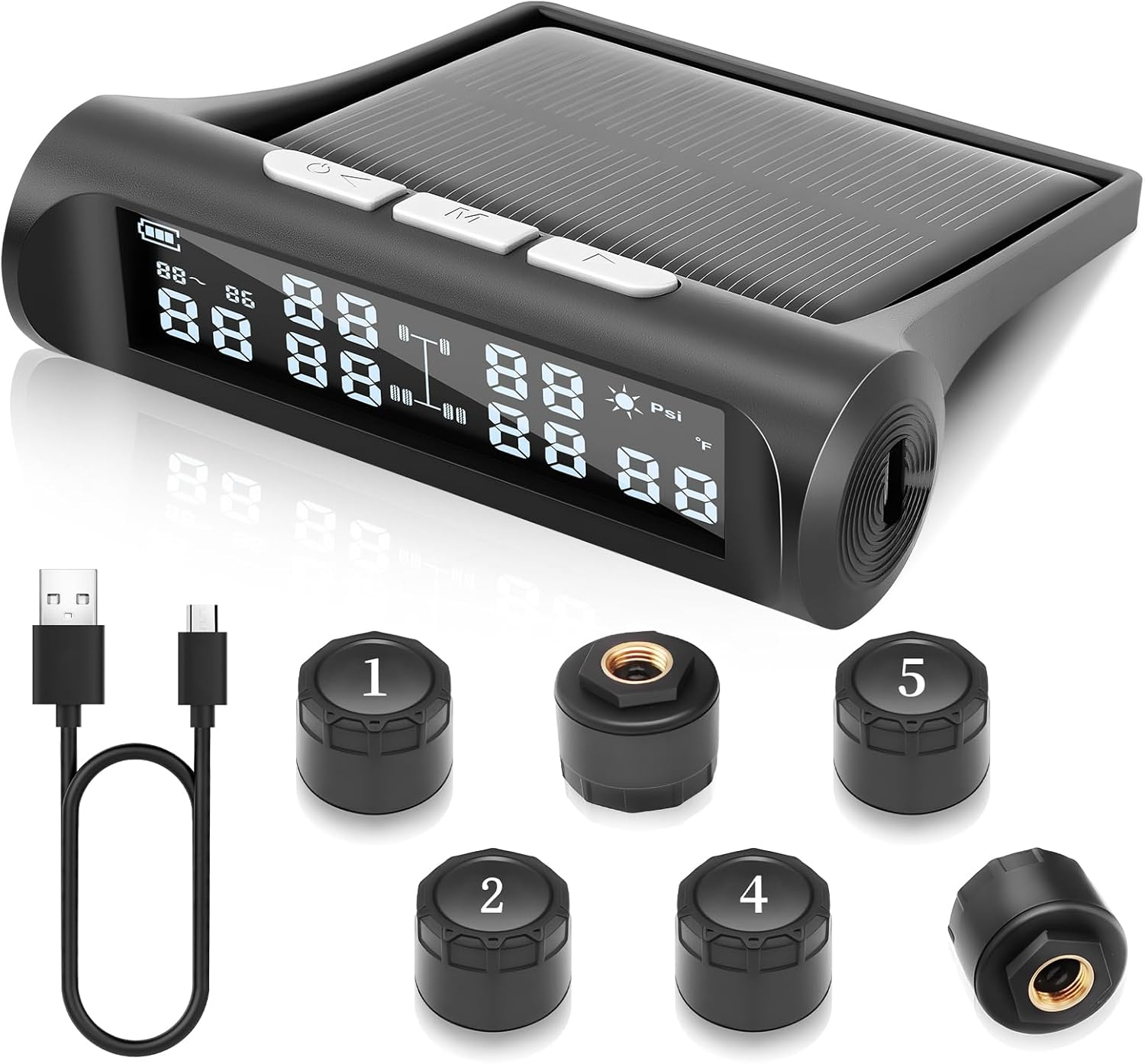 Tyre Tire Pressure Monitoring System,Trailer Tyre Pressure Monitoring System W/6 Tire External Sensors & 6 Alarm Modes,Lcd Display, Auto Sleep Mode,Tpms for RV Trailer Truck off Road Pickup(0-144 PSI)