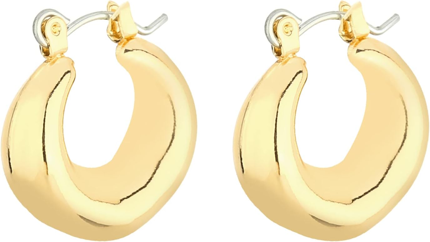 Wgoud Chunky Hoop Earrings Set 14K Gold Hoop Earrings for Women Hypoallergenic, Thick Hoops Earring Set, Twist Huggie Hoop Earring - 6 Gold Chunky Hoops image number 2