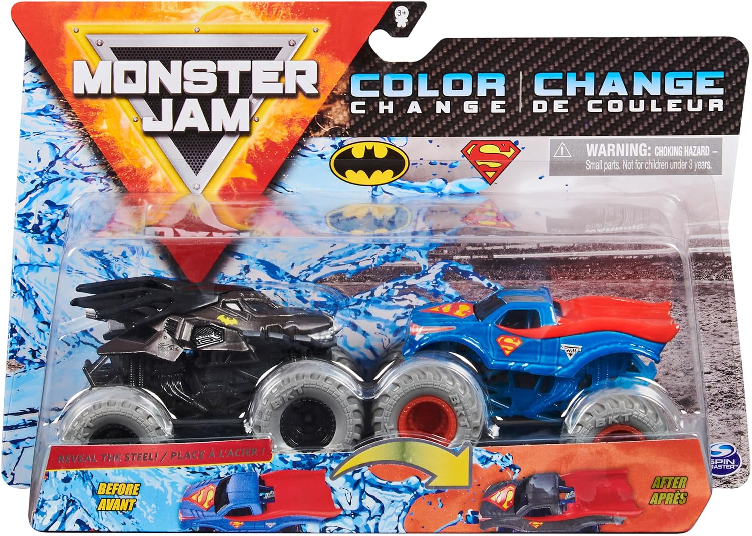 Monster Jam 2020 "Reveal the Steel Color Change 1:64 Scale Diecast 2-Pack: Batman and Superman image number 2