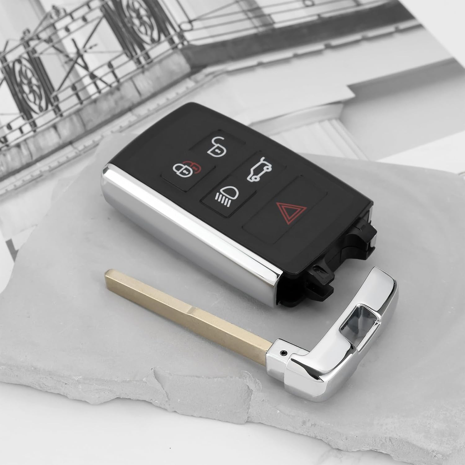 YINETTECH 1Pc 5 Button Key Case Fob Remote Key Shell Cover Remote Control 5 Button Pad Compatible with Range Rover Evoque Sport L551 L405 2018, Black