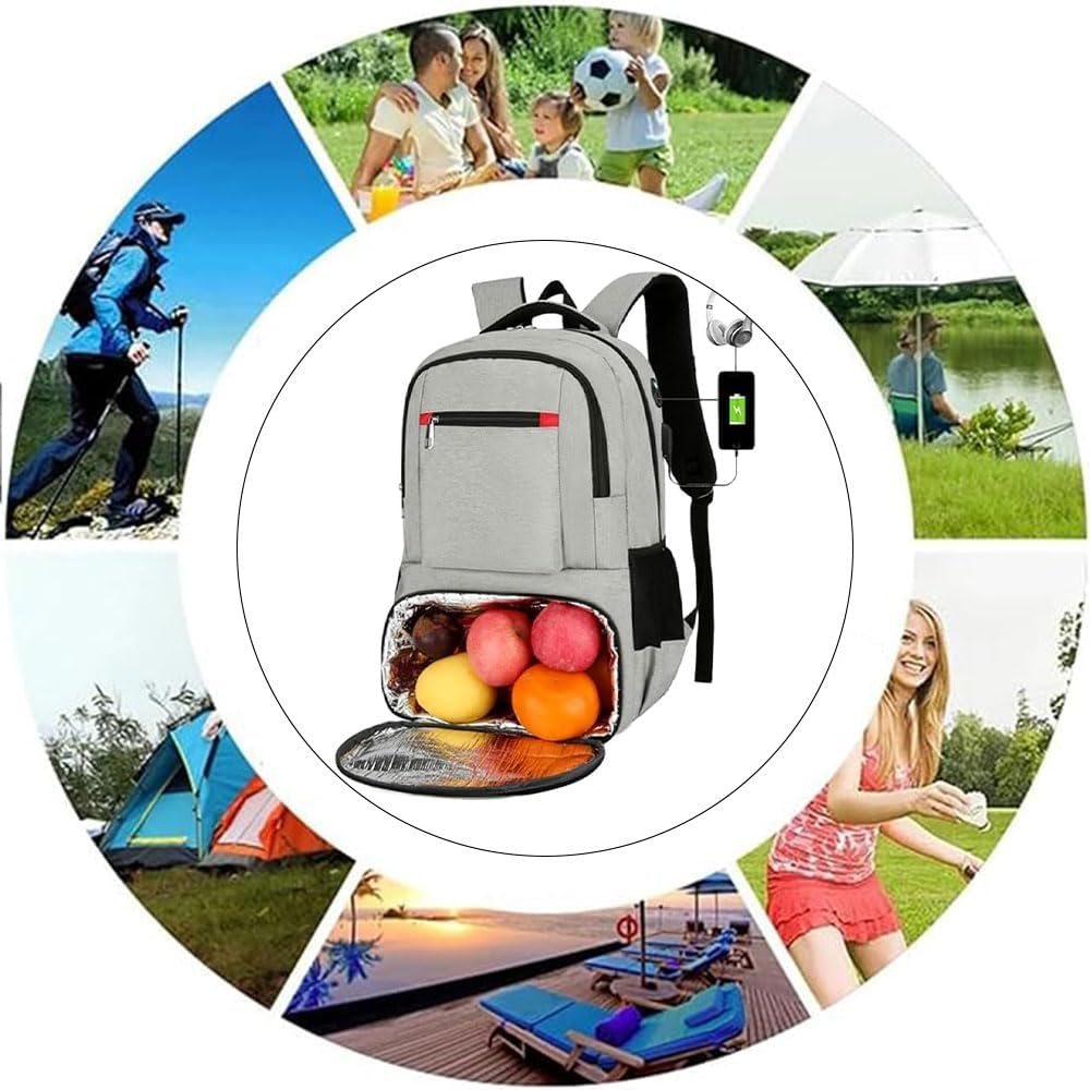 Lunch Backpack with Laptop Compartment &ndash; Waterproof Travel Work Backpack with Insulated Cooler Pocket, USB & Headphone Port, Leak-Proof Lunch Bag for Men & Women image number 3