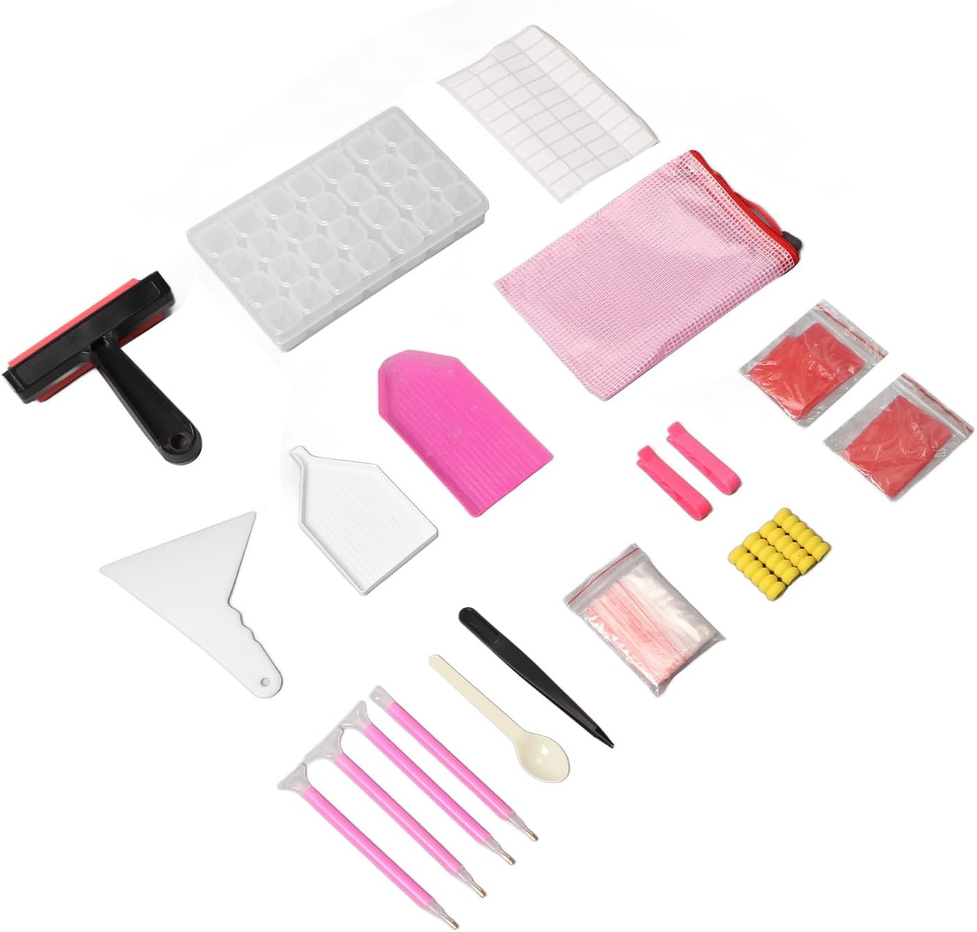 Rhinestone Painting Tool Set Complete DIY Kit with 28 Compartments Pink LED Light for Crafters