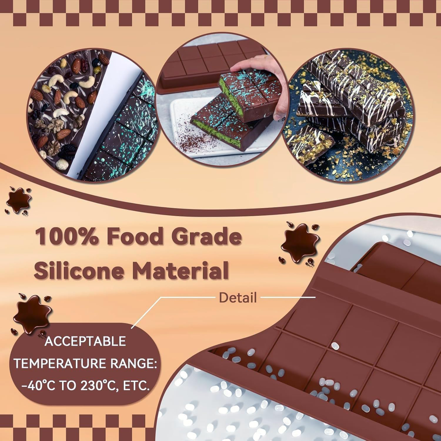 Xinghonyac 3 Pcs Deep Chocolate Bar Mold, 10 Grids Chocolate Moulds, Silicone Chocolate Bar Moulds, Non-Stick Chocolate Candy Bar Mold, Kitchen Baking Mould for DIY Chocolate, Candies, Cakes, Jelly image number 5