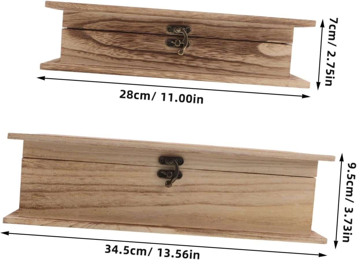 2Pcs Wooden Bible Storage Box Lid for Jewelry Keepsake Cards Classic Decor Natural Wood Finish Secure Lock Versatile Use Book Shape Design image number 1