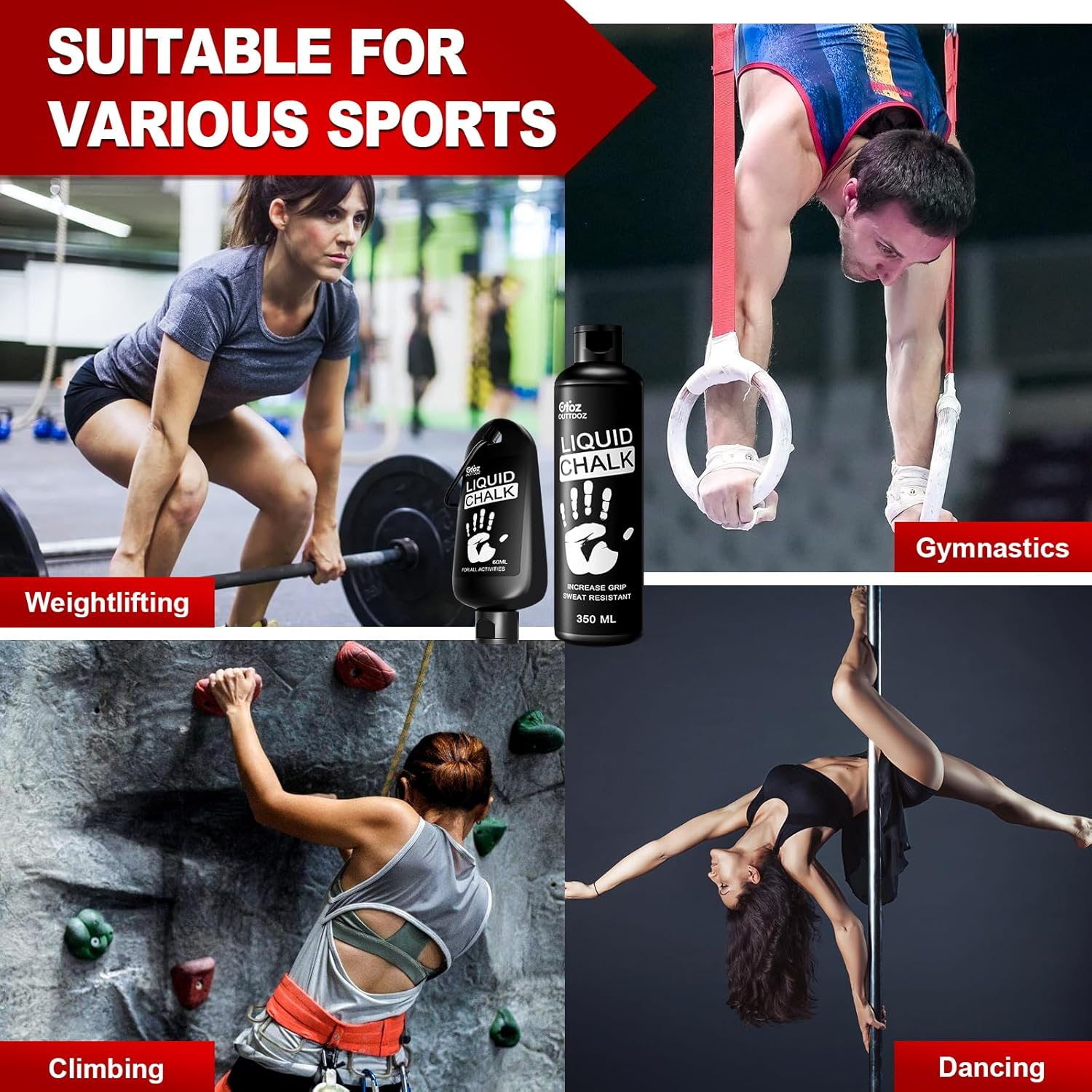 60ML Superior Grip Liquid Chalk Mess-Free Gym Chalk for Weightlifting, Gymnastics, Rock Climbing, Dancing, Dries in Seconds. image number 4