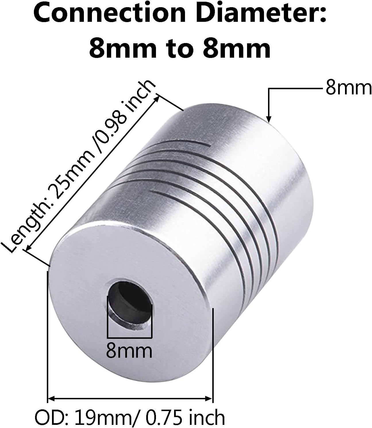 Acbbmns 3Pcs 8Mm to 8Mm Shaft Couplings Aluminum Alloy Flexible Coupler for 3D Printer, 25Mm Length 19Mm Diameter image number 2
