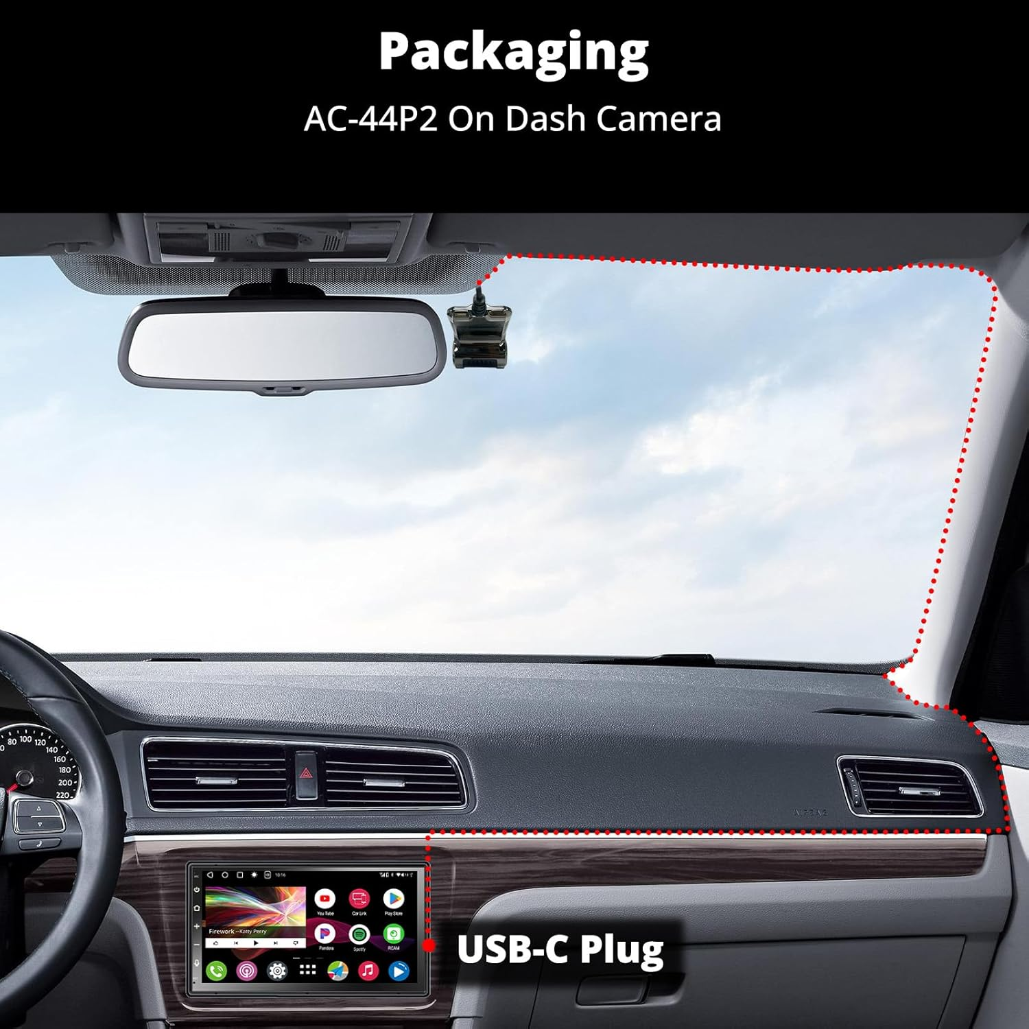 AC-44P2 1080P USB DVR On-Dash Camera, 156&deg; Wide-Angle, Loop Recording, Video Lock Founction & Video Playback, Read up to 64GB Card, for A5, A6, S8, P9, X10 Not Compatible with F7, P5, P8 image number 1