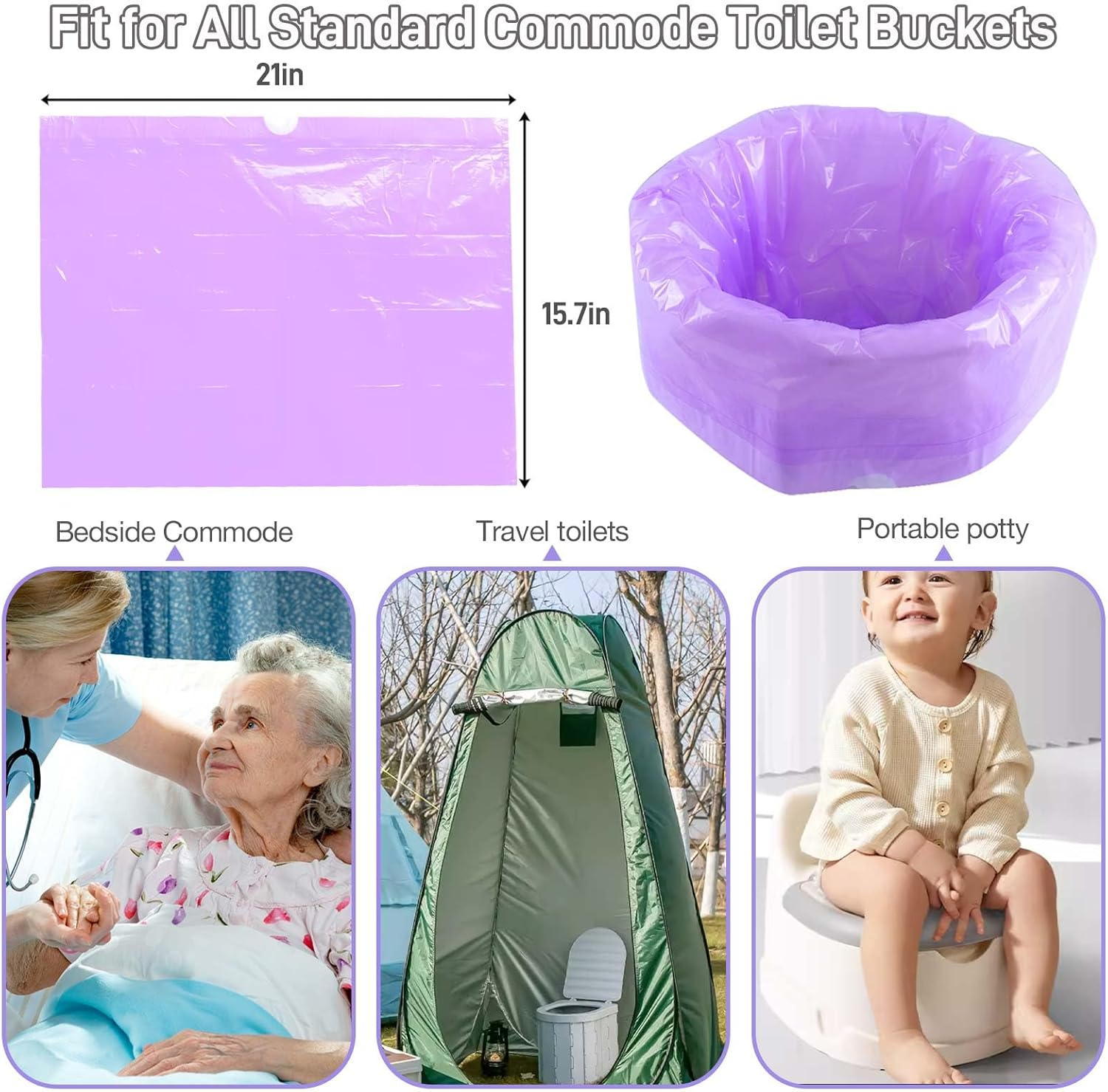 Commode Liners 120Pcs Strong Portable Toilet Bags Leak Proof Lemon Scented Toilet Liners Disposable Adult Universal Fit Most Standard Bedside Commode, Porta Potty, Camping Toilet, NO Pad image number 2