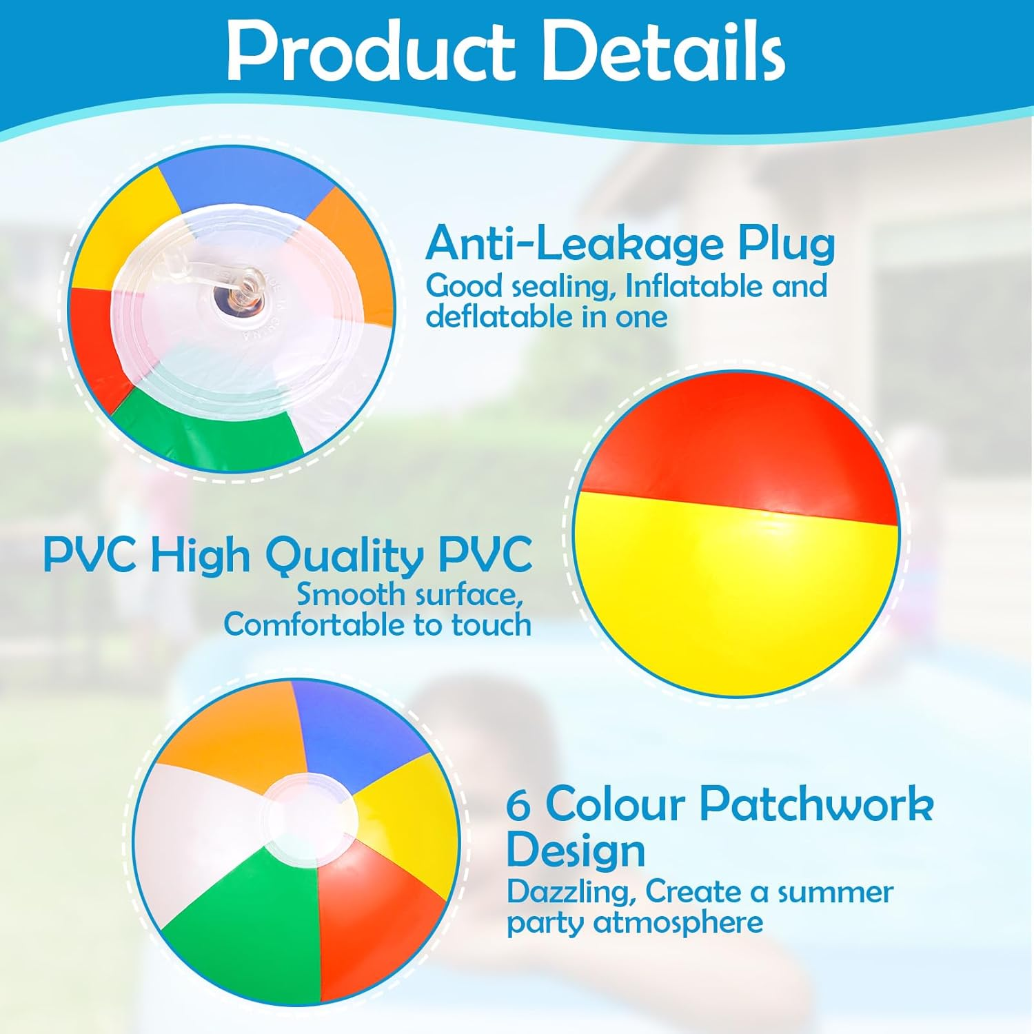 PEAKTOP 4 X 50 Cm Inflatable Water Balls, 33 Cm after Inflation, Colourful Water Balls, Adult Children Beach Ball, Water Ball, Inflatable Ball for Beach Party, Summer Activities, Outdoor Swimming image number 4