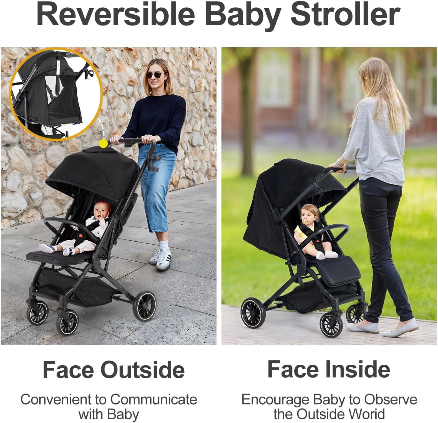 Lightweight Baby Stroller, Compact Travel Stroller for Airplane with One-Click Fold, Toddler Stroller with Adjustable Backrest & Canopy, Large Storage, Large Seat Area, Steel Frame for Travel and More image number 3