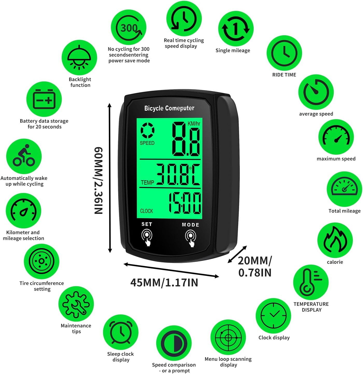 SULIVES Bike Computer - 19 Functions IP54 Waterproof - GPS Speedometer, Backlit Touch Screen - Cycling Computers - Universal Cycle Computer for Bikes image number 3