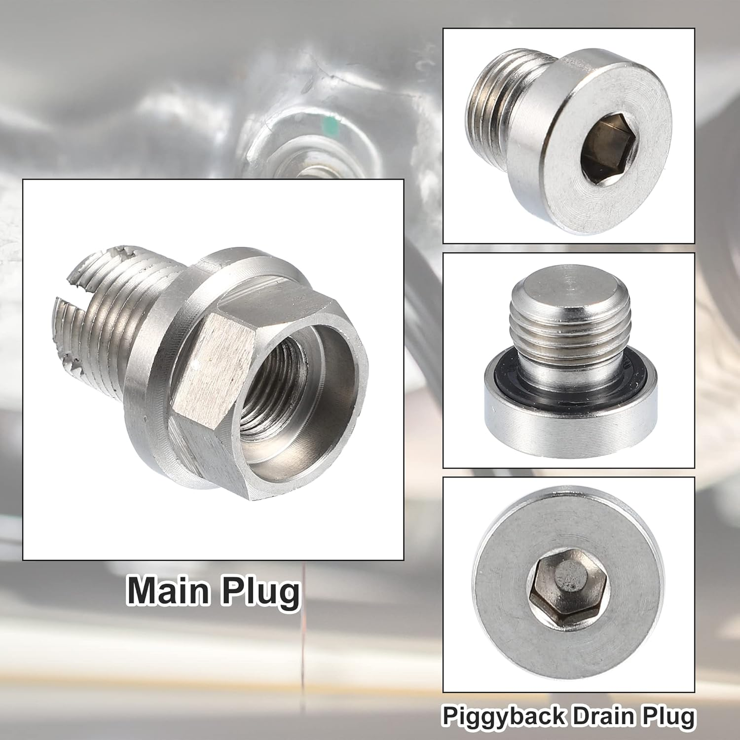 X AUTOHAUX 1 Set M14.1-1.25 X 15Mm Oversize Piggyback Oil Drain Plug Stainless Steel Self Tapping Oil Pan Thread Repair Kit for Car Motorcycle Silver Tone image number 2