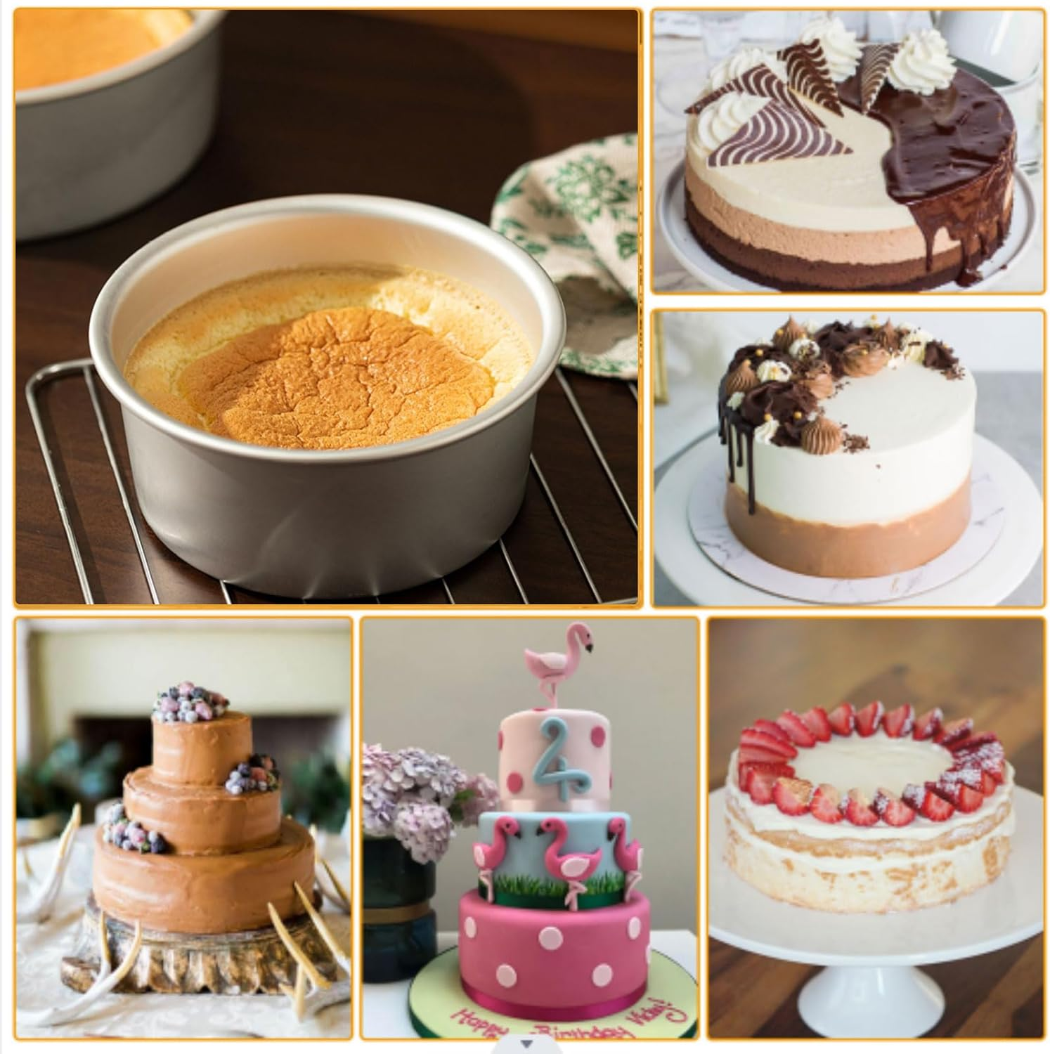 8 Inch Cake Tin Loose Bottom, 4Pack Aluminum round Cake Pan Non-Stick Deep Baking Tins for Christmas Wedding Birthday Party image number 5