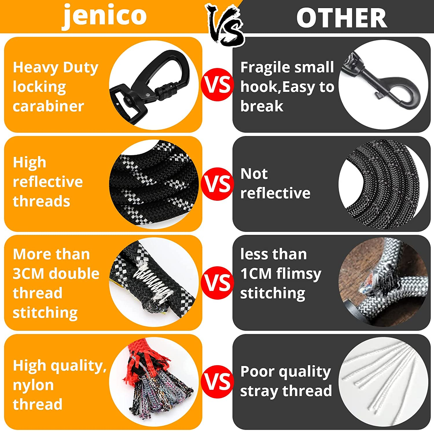 Long Dog Leash 15 FT: Heavy Duty Rope Leashes for Dogs Training with Swivel Lockable Hook Reflective Threads Bungee and Padded Handle - Dog Lead for Large Small Medium Dogs outside Walking Hiking image number 4