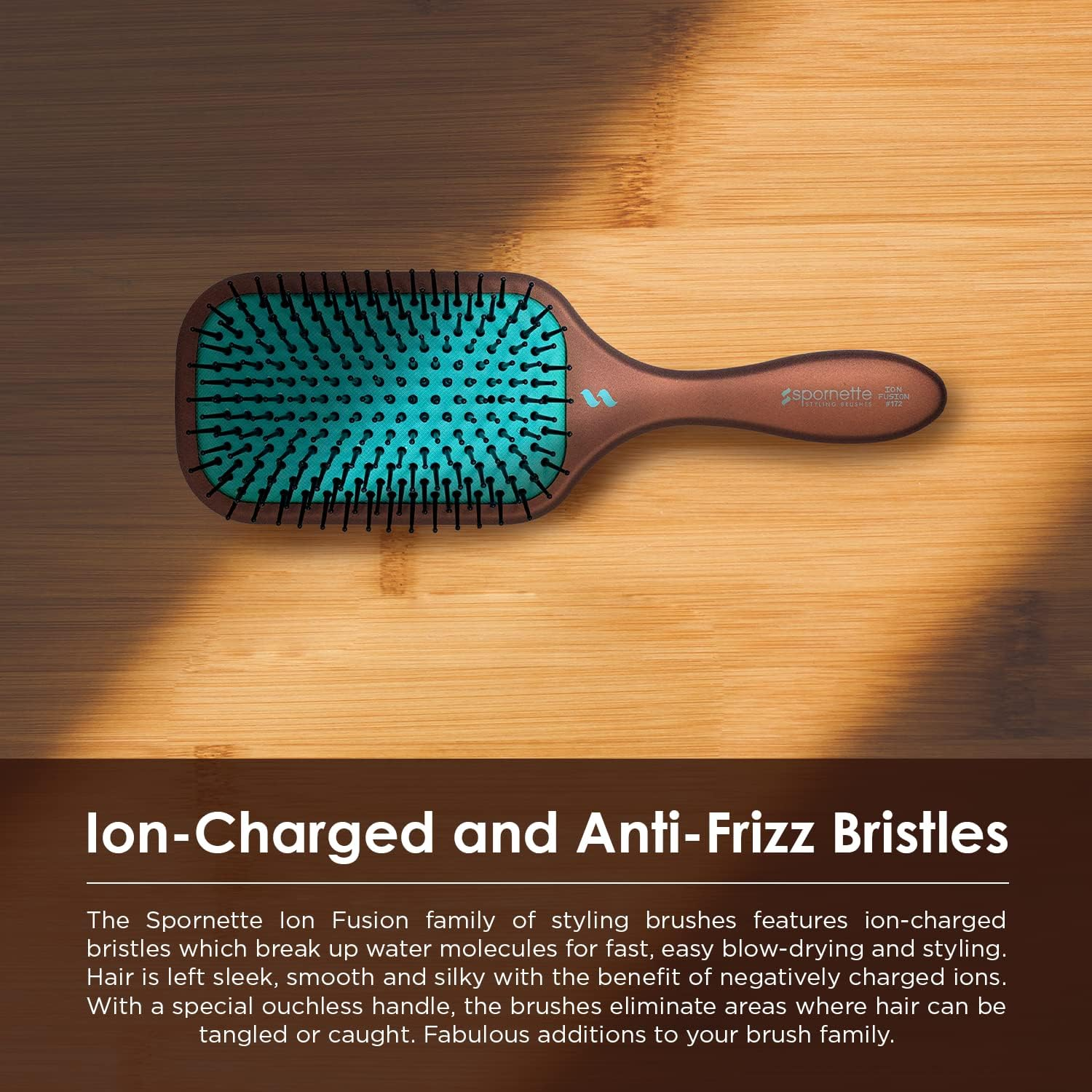 Spornette Ion Fusion Cushion Paddle Brush (#172) with Nylon Ball-Tipped Bristles for Hair Straightening, Detangling, & Smoothing Short, Medium, & Long Hair on Men, Women, & Children