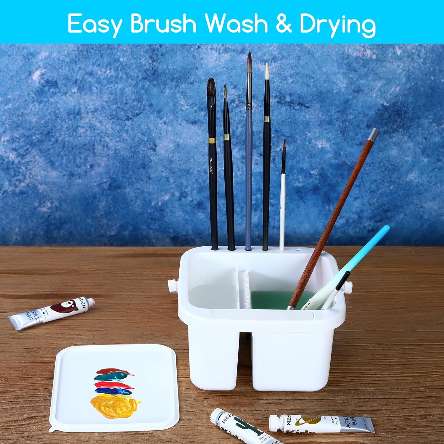 MEEDEN Multi-Function Plastic Brush Cleaner: 6 Hole Paint Brush Washer with 5 * 4'' Palette Lid - All-In-One Design for Art Lovers image number 5