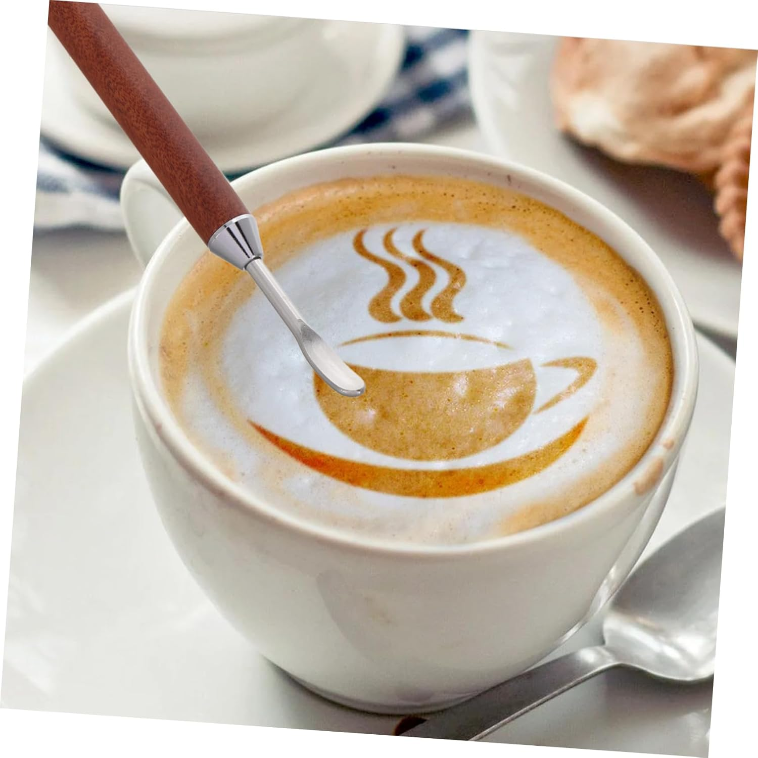 HOOTNEE Wooden Latte Art Needle Espresso Tool Set Robust Stainless Steel Stirrer Carved Handle for Coffee Tea Lovers image number 4