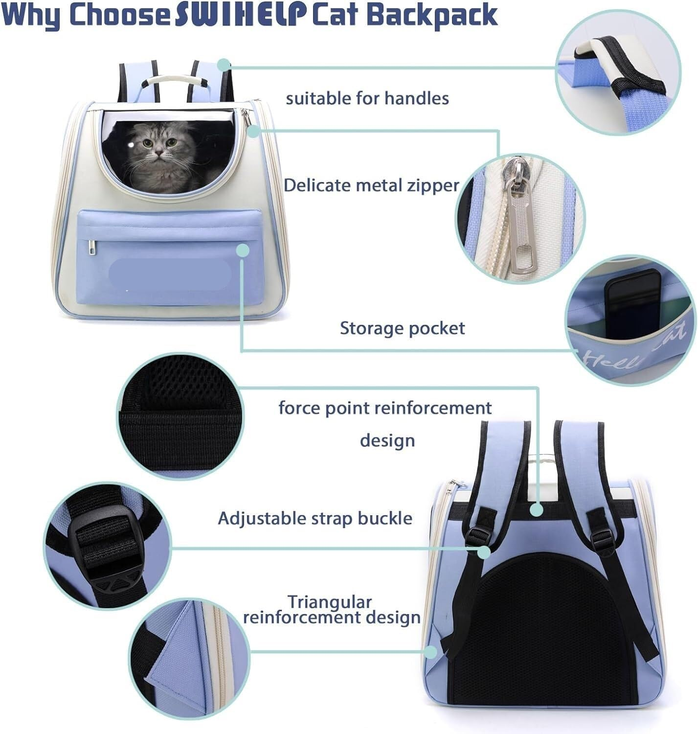 Cat Bag Dog Carrier Pet Carrier Pet Carrier Backpack Cat Bubble Backpack Dog Carrier Bag for Small Dogs and Puppies Dog Rucksack Carrying Cat Carrier Pet Bag Carrier(Color:Blue)