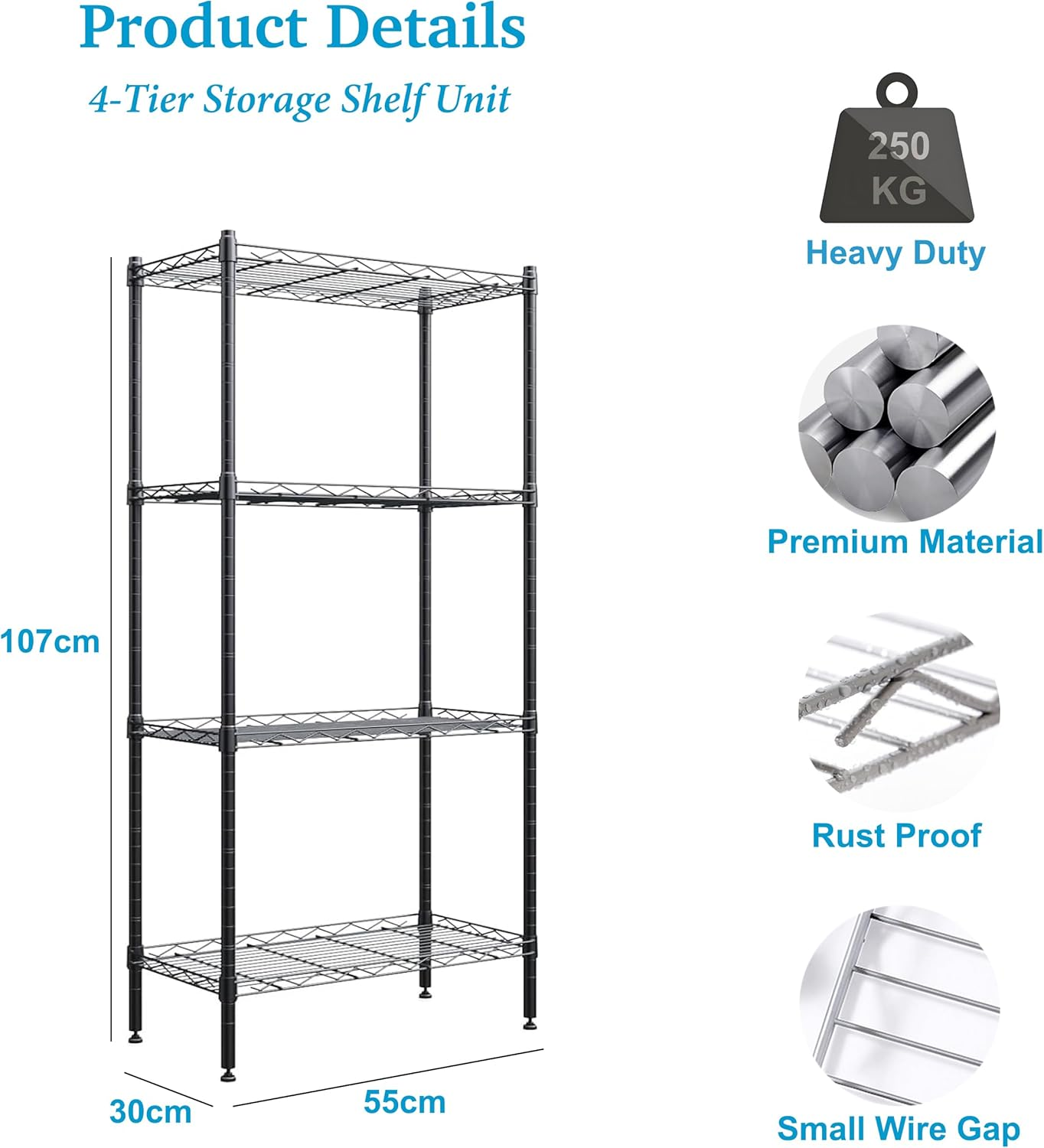 SIMTWO 4-Tier Storage Shelving Unit, Adjustable Garage Storage Shelves, Heavy Duty Kitchen Storage Rack Wire Shelf Unit(107X55X30Cm) image number 1