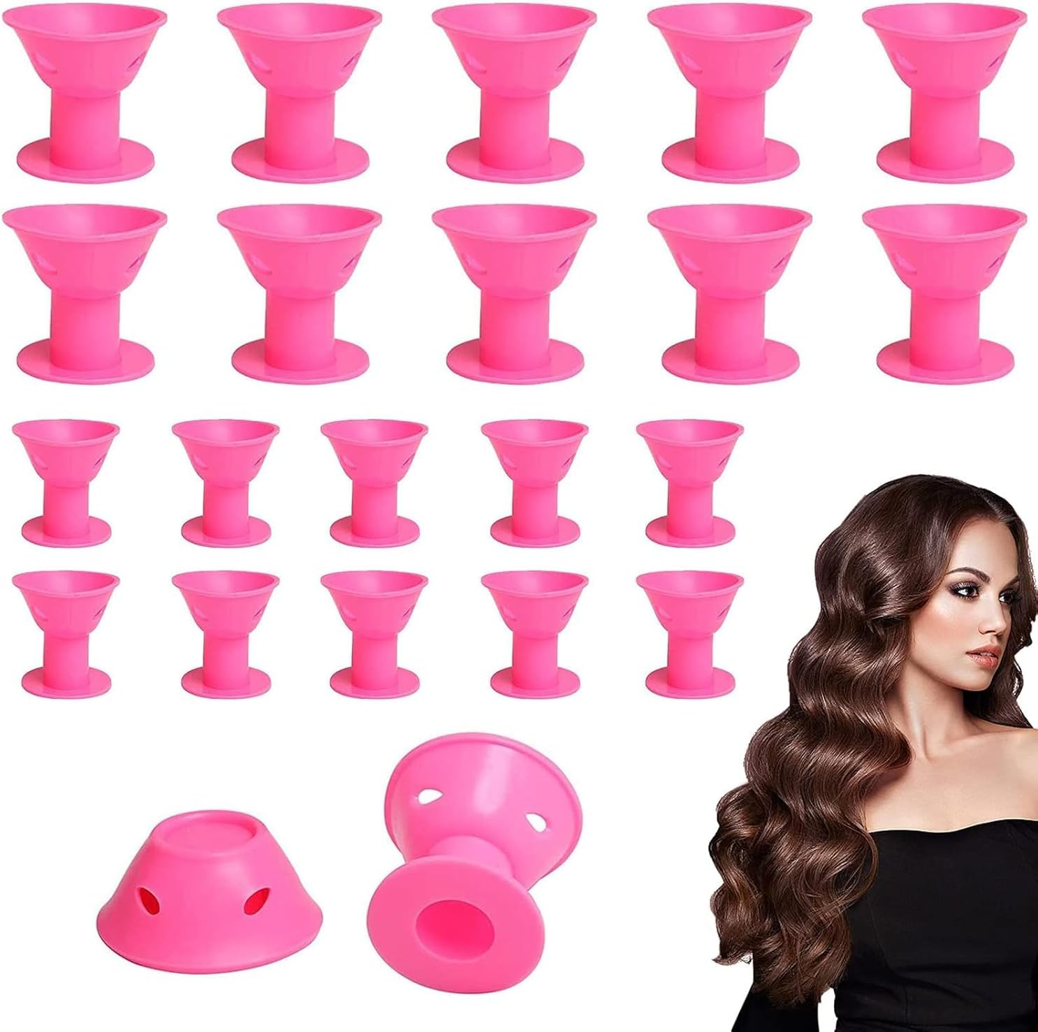 Heatless Hair Curlers Set: 40 Pieces Including Large and Small Soft Overnight Rollers for Women and Kids (Pink) image number 1